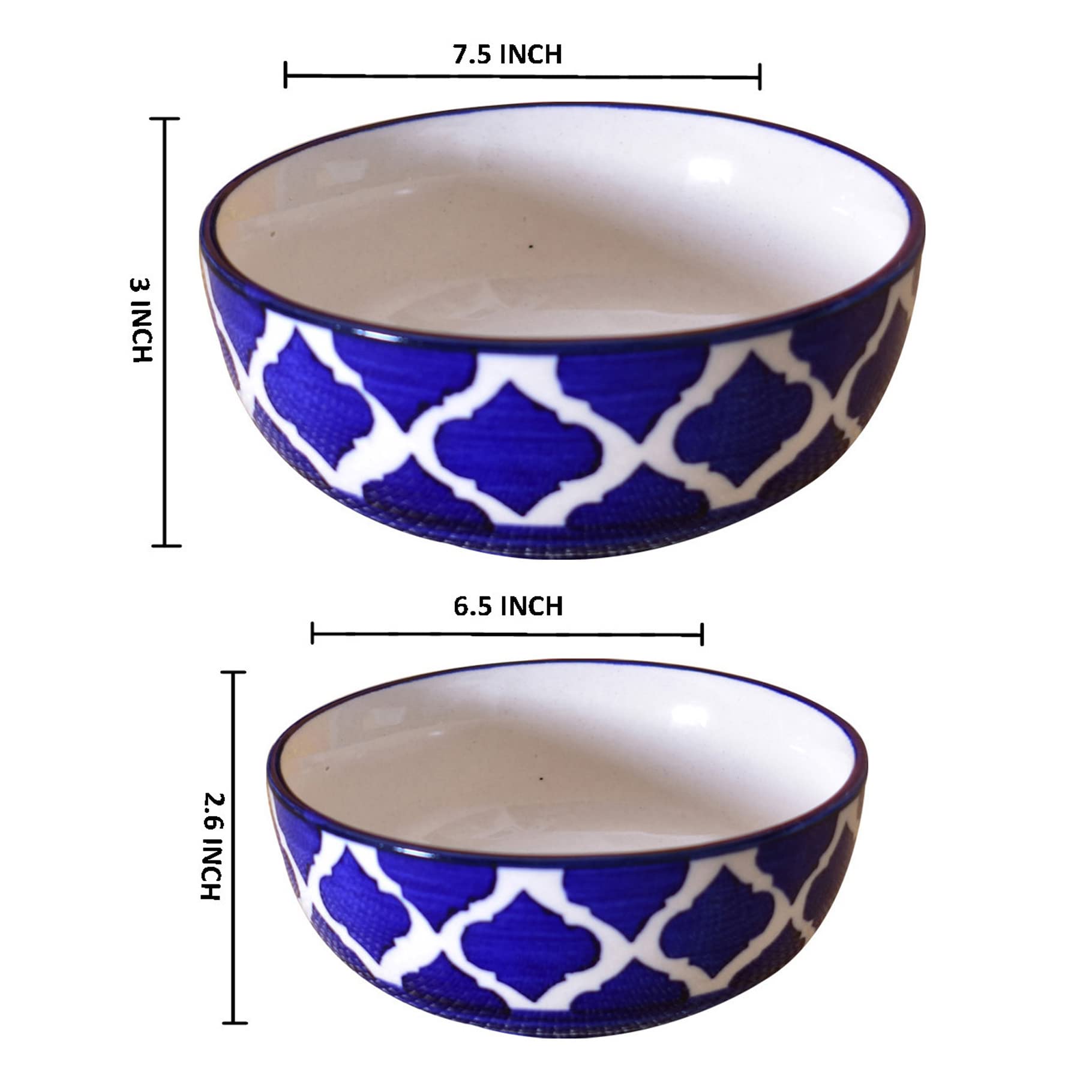 Kunhar Ceramic Mixing Bowls - 1500 ML and 800 ML, 2 Pieces, Blue - Image 2