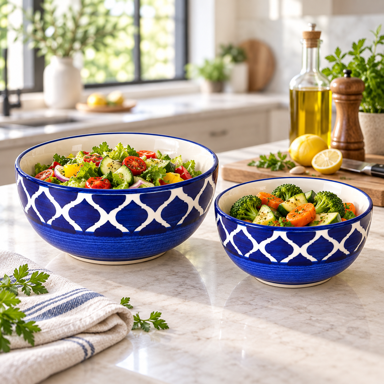 KunhaR Ceramic Mixing Bowl Set, 1500 ml & 800 ml, Blue Chidi | Set of 2 Nesting Bowls for Mixing, Serving, Salad, Pasta, Snacks & Kitchen Prep - Image 4