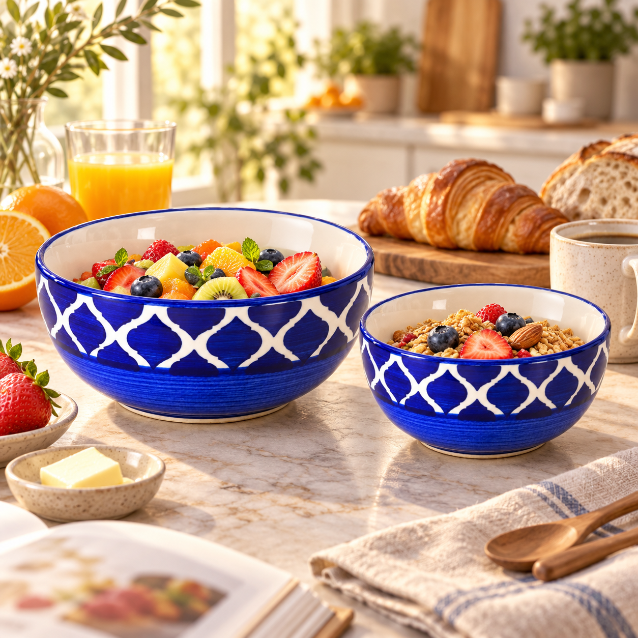 KunhaR Ceramic Mixing Bowl Set, 1500 ml & 800 ml, Blue Chidi | Set of 2 Nesting Bowls for Mixing, Serving, Salad, Pasta, Snacks & Kitchen Prep - Image 5