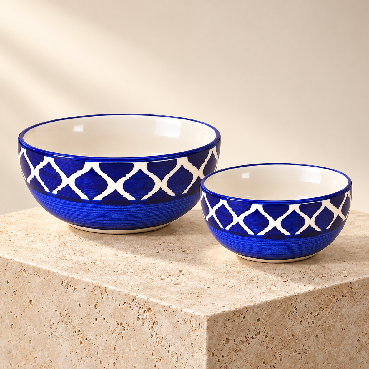 KunhaR Ceramic Mixing Bowl Set, 1500 ml & 800 ml, Blue Chidi | Set of 2 Nesting Bowls for Mixing, Serving, Salad, Pasta, Snacks & Kitchen Prep - Image 6