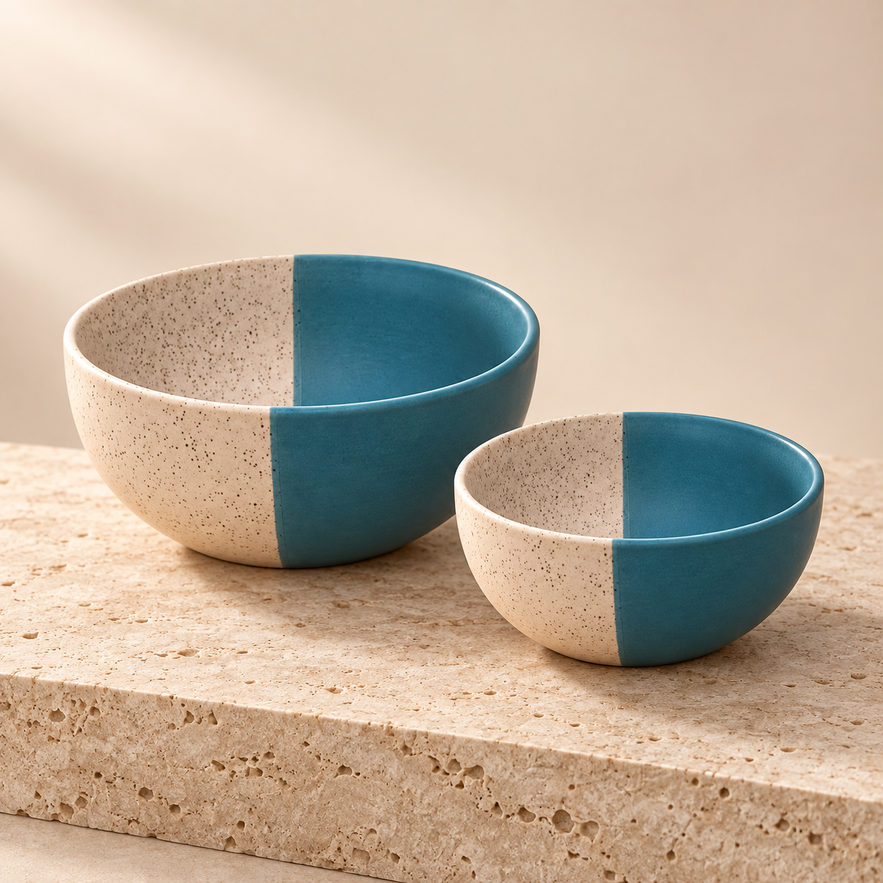 KunhaR Ceramic Mixing Bowl Set, 1500 ml & 800 ml, White Dusty Blue | Set of 2 Nesting Bowls for Mixing, Serving, Salad, Pasta, Snacks & Kitchen Prep - Image 6