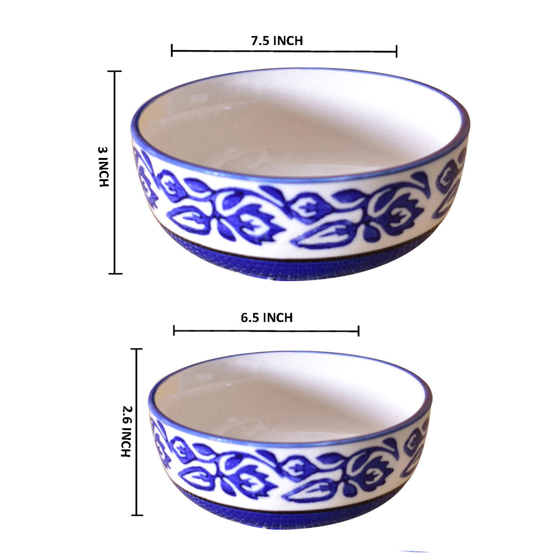 Kunhar Ceramic Mixing Bowls - 1500 ML and 800 ML, 2 Pieces, Blue - Image 2