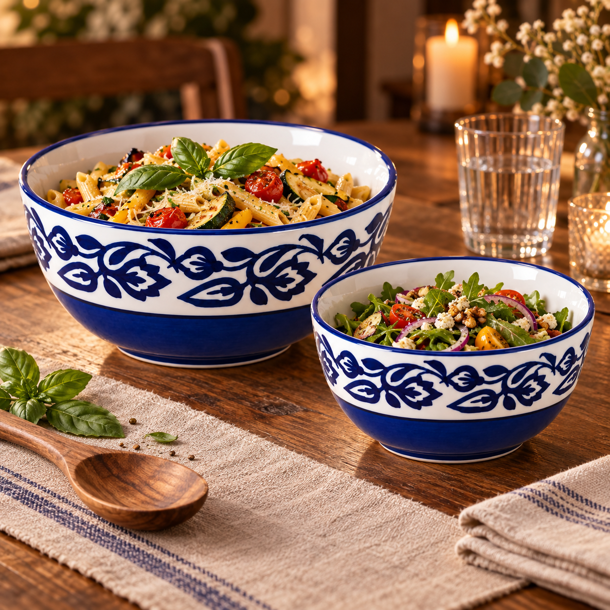 KunhaR Ceramic Mixing Bowl Set, 1500 ml & 800 ml, Blue Vine | Set of 2 Nesting Bowls for Mixing, Serving, Salad, Pasta, Snacks & Kitchen Prep - Image 4