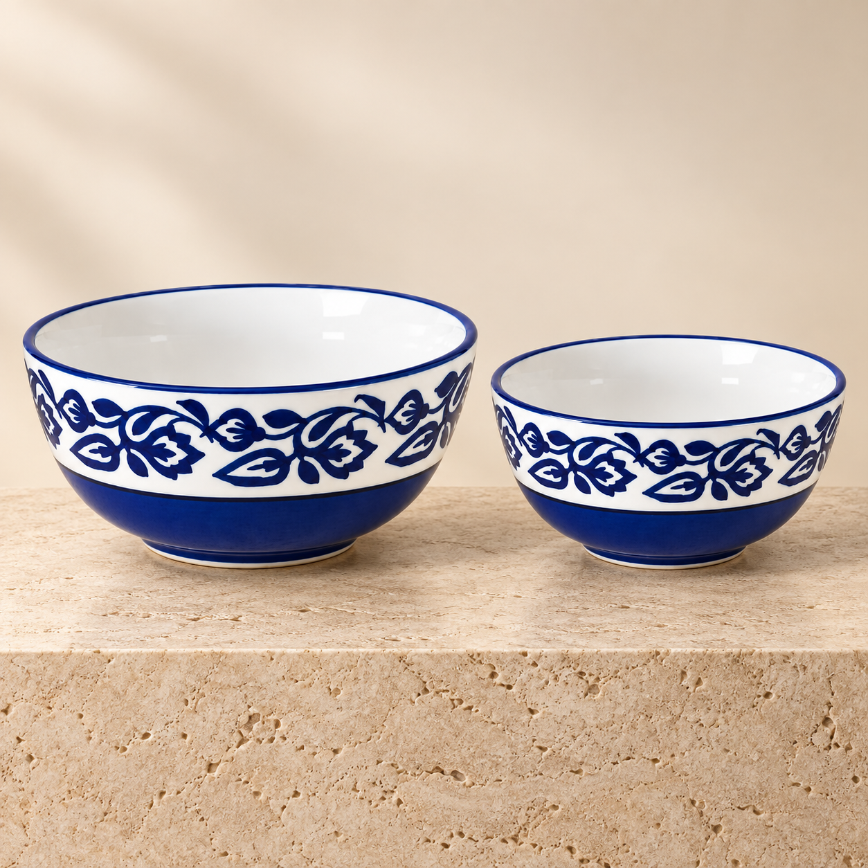 KunhaR Ceramic Mixing Bowl Set, 1500 ml & 800 ml, Blue Vine | Set of 2 Nesting Bowls for Mixing, Serving, Salad, Pasta, Snacks & Kitchen Prep - Image 6