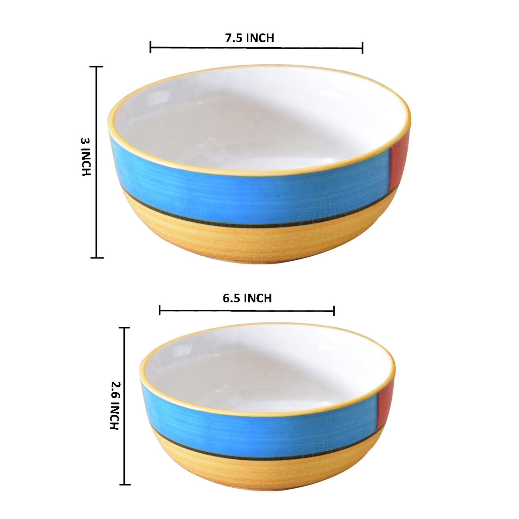 Kunhar Ceramic Mixing Bowls - 1500 ML and 800 ML, 2 Pieces, Yellow - Image 2