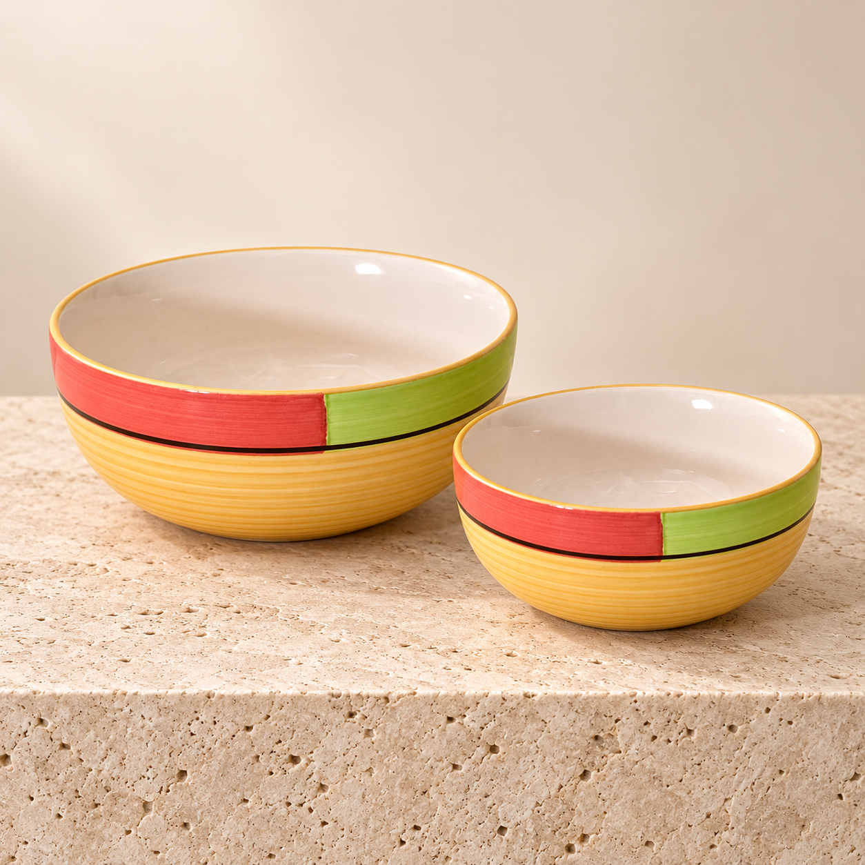 KunhaR Ceramic Mixing Bowl Set, 1500 ml & 800 ml, Yellow | Set of 2 Nesting Bowls for Mixing, Serving, Salad, Pasta, Snacks & Kitchen Prep - Image 5