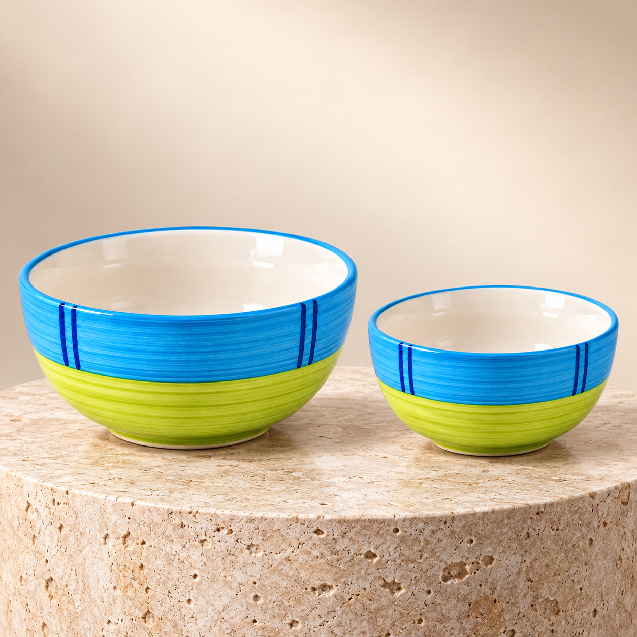 KunhaR Ceramic Mixing Bowl Set, 1500 ml & 800 ml, Green | Set of 2 Nesting Bowls for Mixing, Serving, Salad, Pasta, Snacks & Kitchen Prep