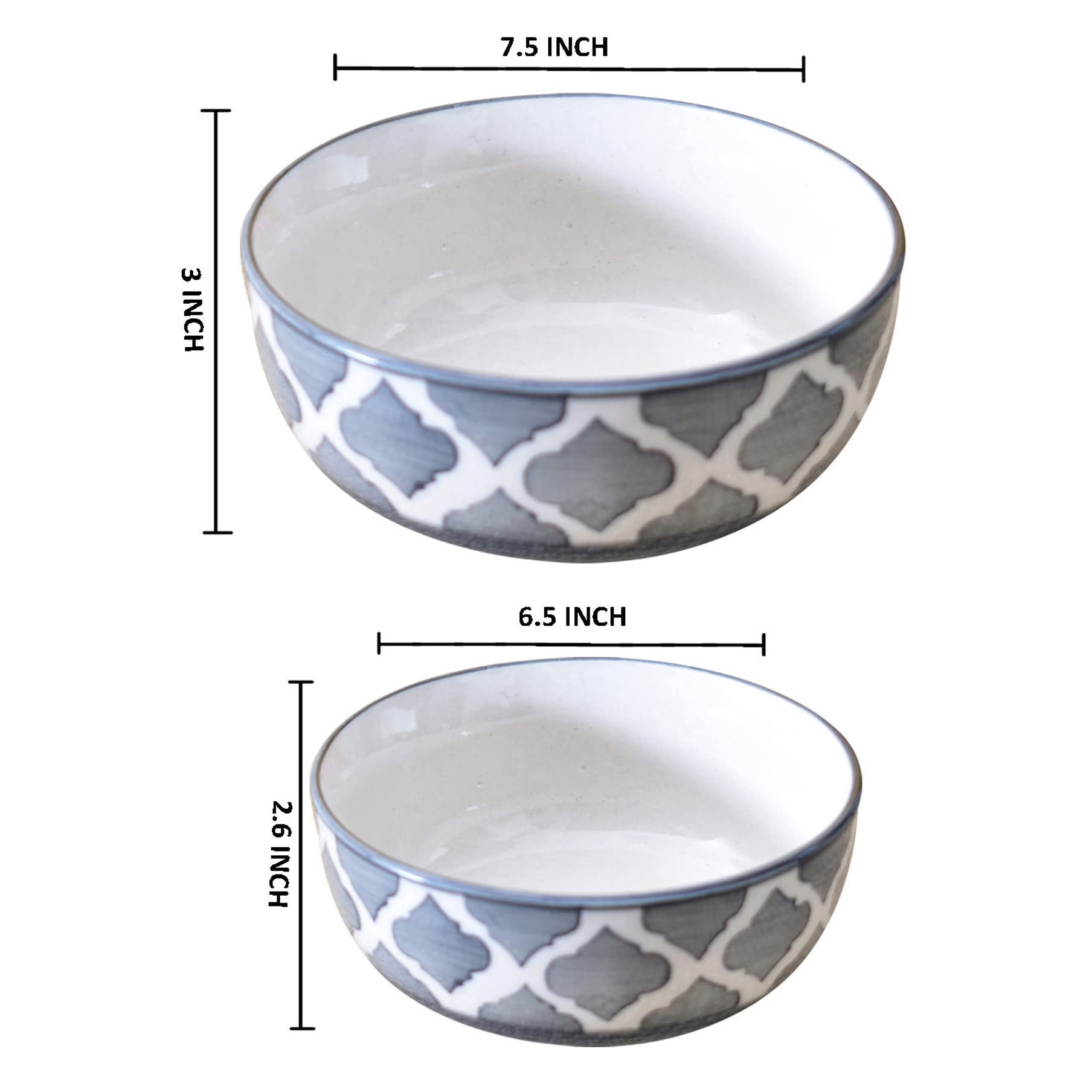 Kunhar Ceramic Mixing Bowls - 1500 ML and 800 ML, 2 Pieces, Grey - Image 2