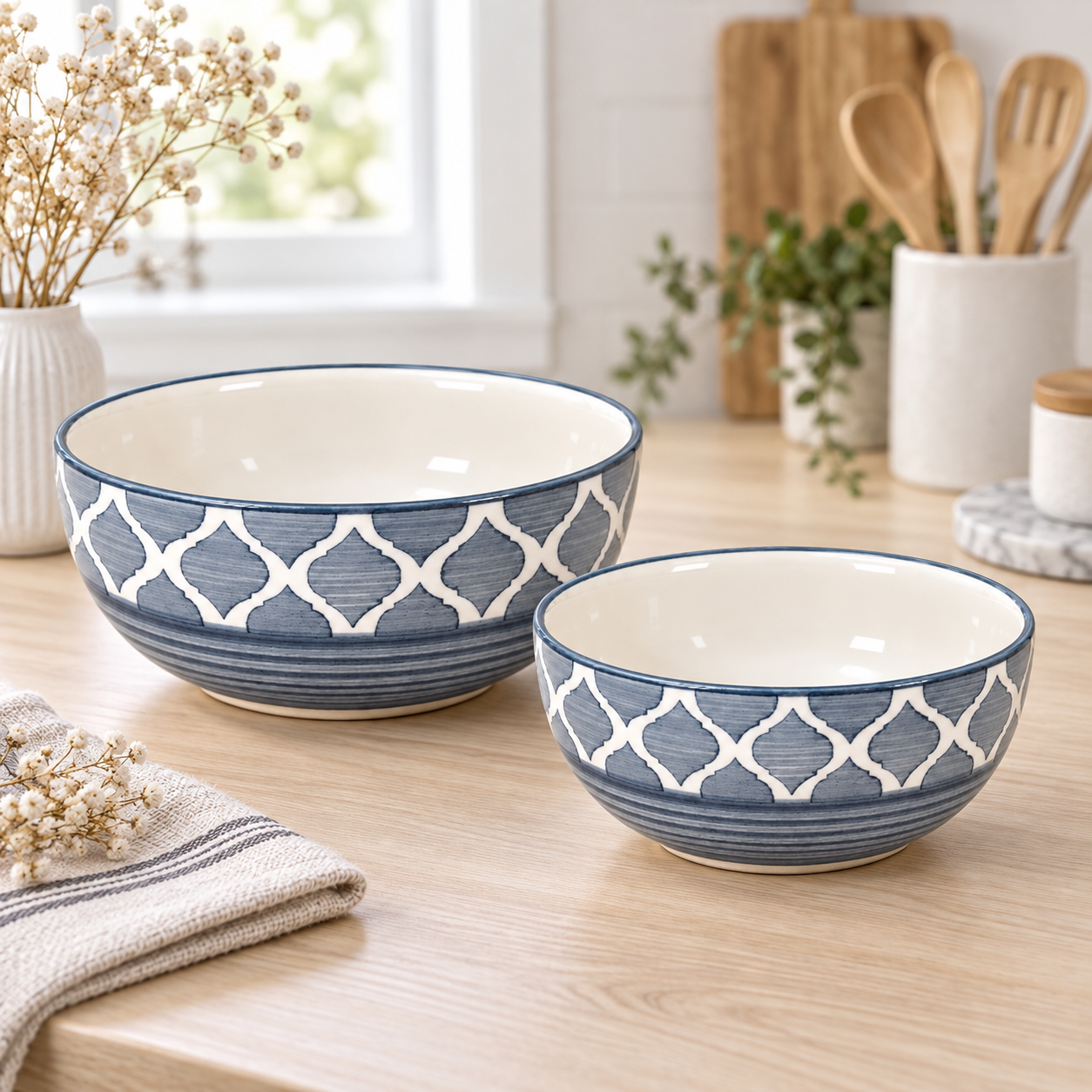 KunhaR Ceramic Mixing Bowl Set, 1500 ml & 800 ml, Grey | Set of 2 Nesting Bowls for Mixing, Serving, Salad, Pasta, Snacks & Kitchen Prep - Image 2