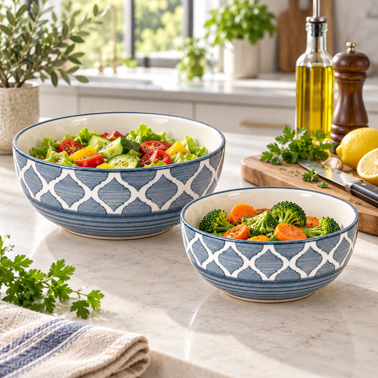 KunhaR Ceramic Mixing Bowl Set, 1500 ml & 800 ml, Grey | Set of 2 Nesting Bowls for Mixing, Serving, Salad, Pasta, Snacks & Kitchen Prep - Image 3