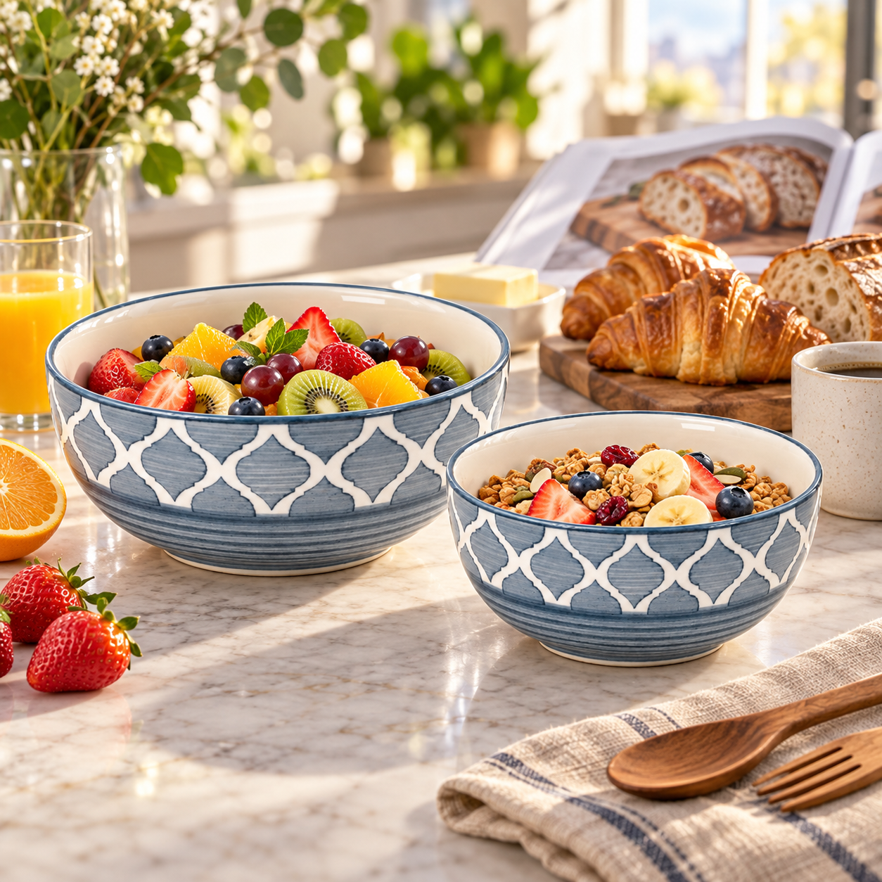 KunhaR Ceramic Mixing Bowl Set, 1500 ml & 800 ml, Grey | Set of 2 Nesting Bowls for Mixing, Serving, Salad, Pasta, Snacks & Kitchen Prep - Image 5