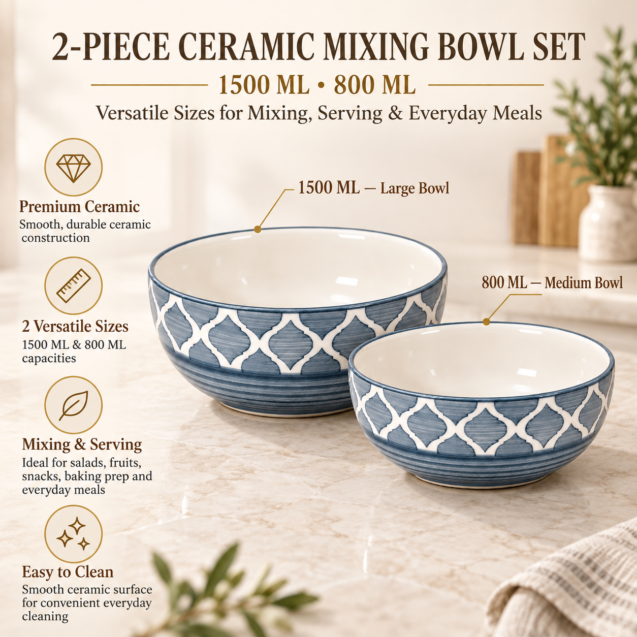 KunhaR Ceramic Mixing Bowl Set, 1500 ml & 800 ml, Grey | Set of 2 Nesting Bowls for Mixing, Serving, Salad, Pasta, Snacks & Kitchen Prep - Image 7