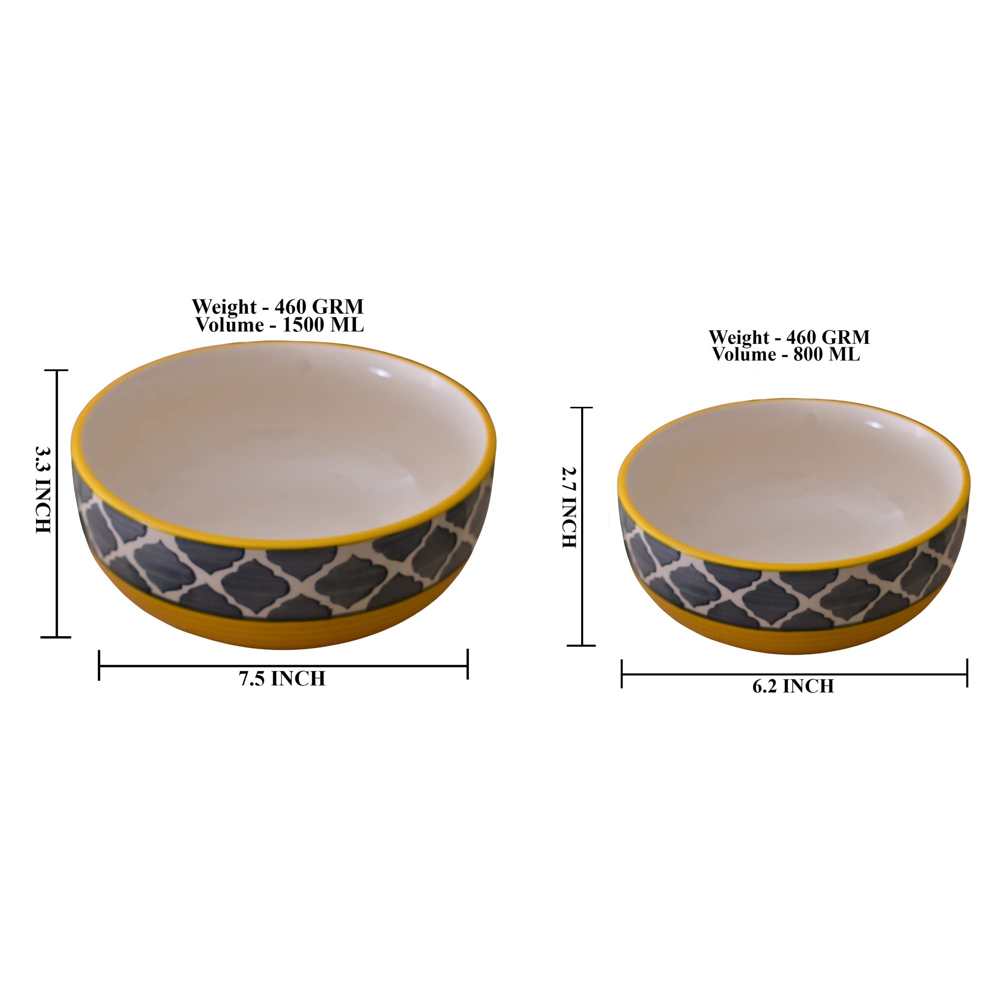 Kunhar Ceramic Mixing Bowls - 1500 Ml and 800 Ml, 2 Pieces, Yellow Grey - Image 2