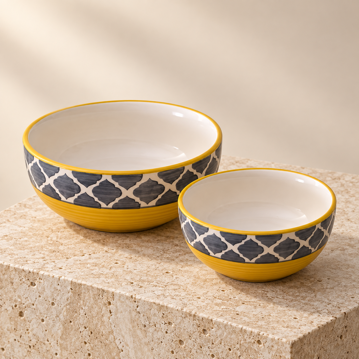 KunhaR Ceramic Mixing Bowl Set, 1500 ml & 800 ml, Yellow Grey | Set of 2 Nesting Bowls for Mixing, Serving, Salad, Pasta, Snacks & Kitchen Prep - Image 5