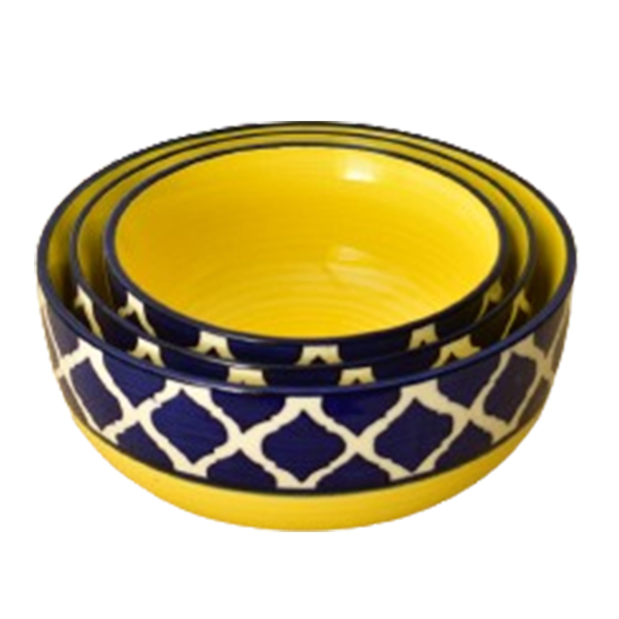 Kunhar Ceramic Mixing Bowls, Soup Bowl, Salad Bowl, Bowl for Snacks, Microwave Safe, Dishwasher Safe - 1500 Ml, 800 Ml and 600 Ml, 3 Pieces, Yello Blue Chidi - Image 3