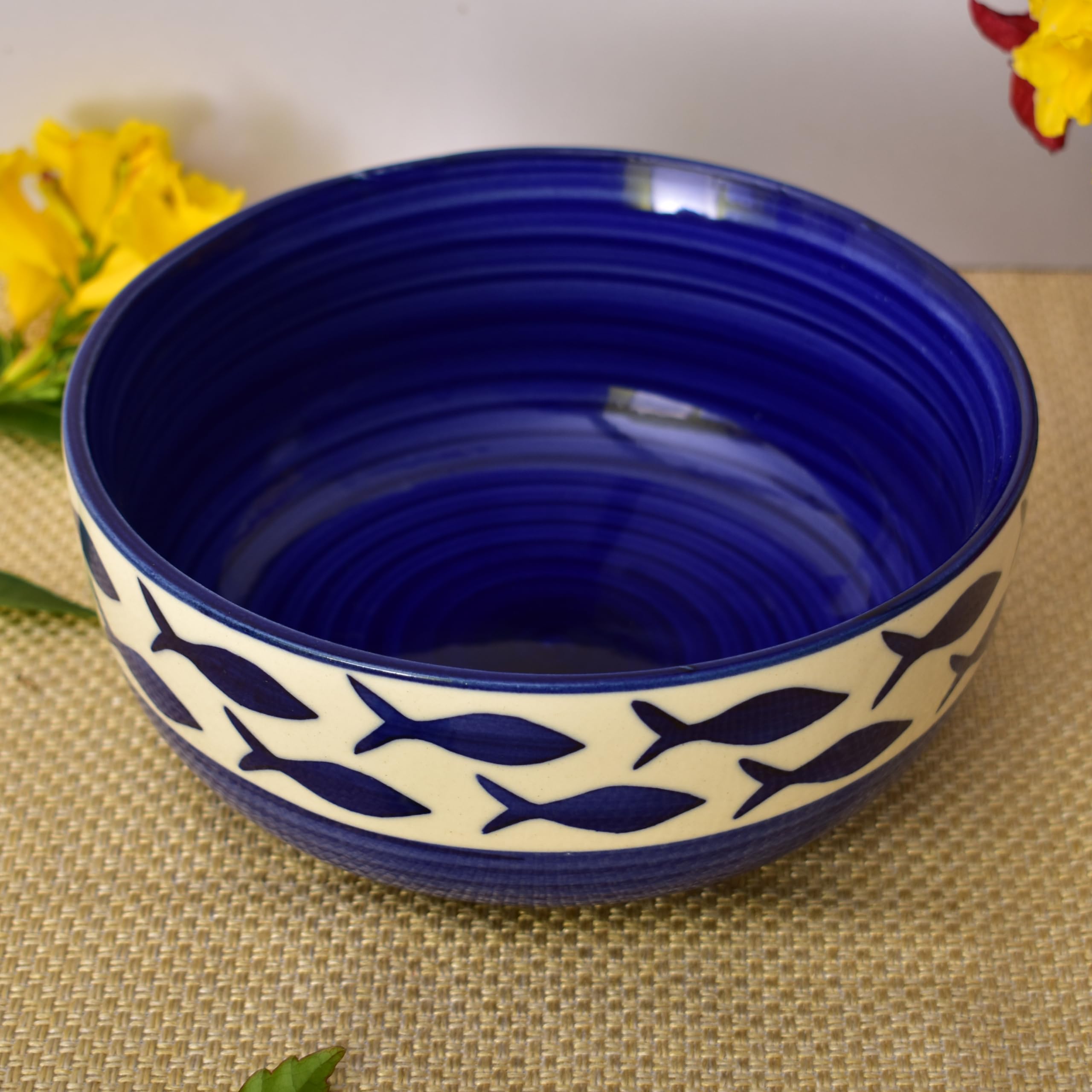 Kunhar Ceramic Mixing Bowls, Soup Bowl, Salad Bowl, Bowl for Snacks, Microwave Safe, Dishwasher Safe - 1500 Ml, 800 Ml and 600 Ml, 3 Pieces, Dark Indigo - Image 4