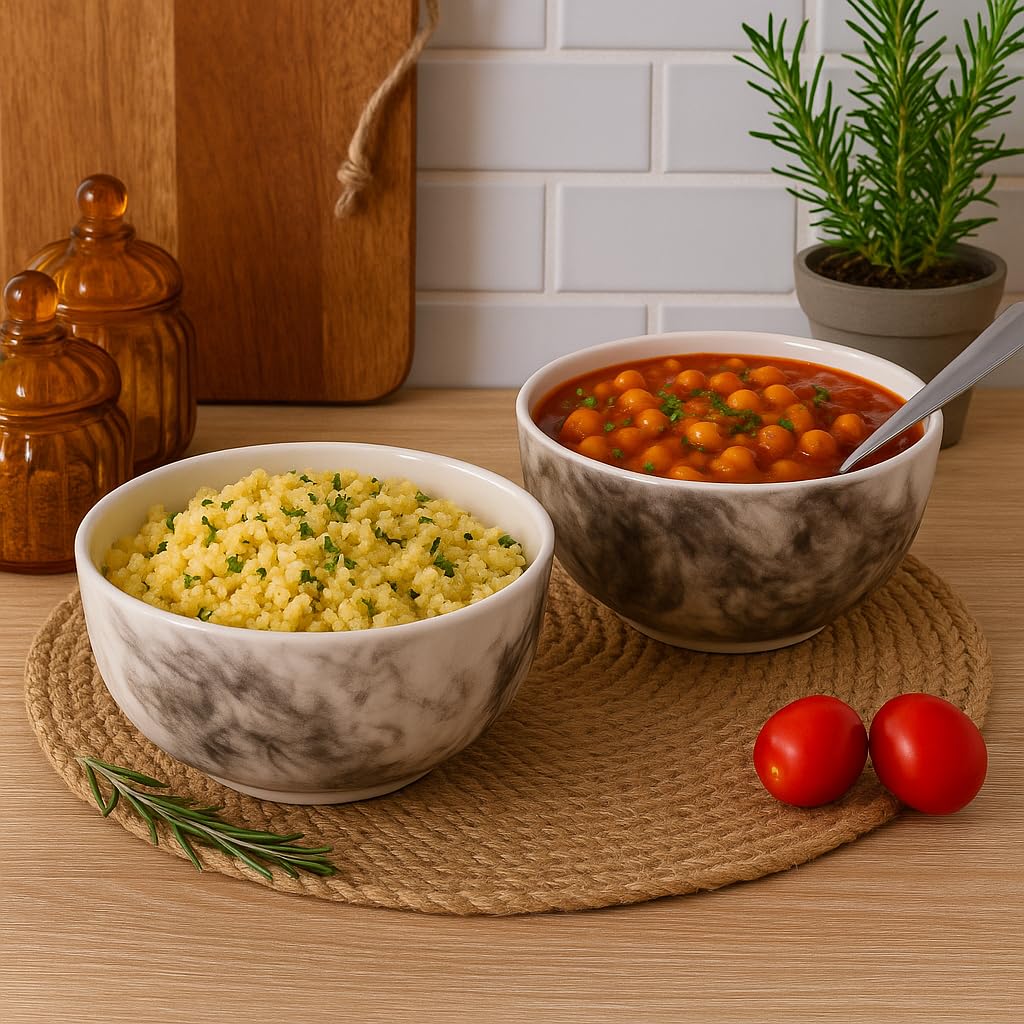 Kunhar Ceramic Bowls - 400 Ml, 2 Pieces, Marble Color - Image 4