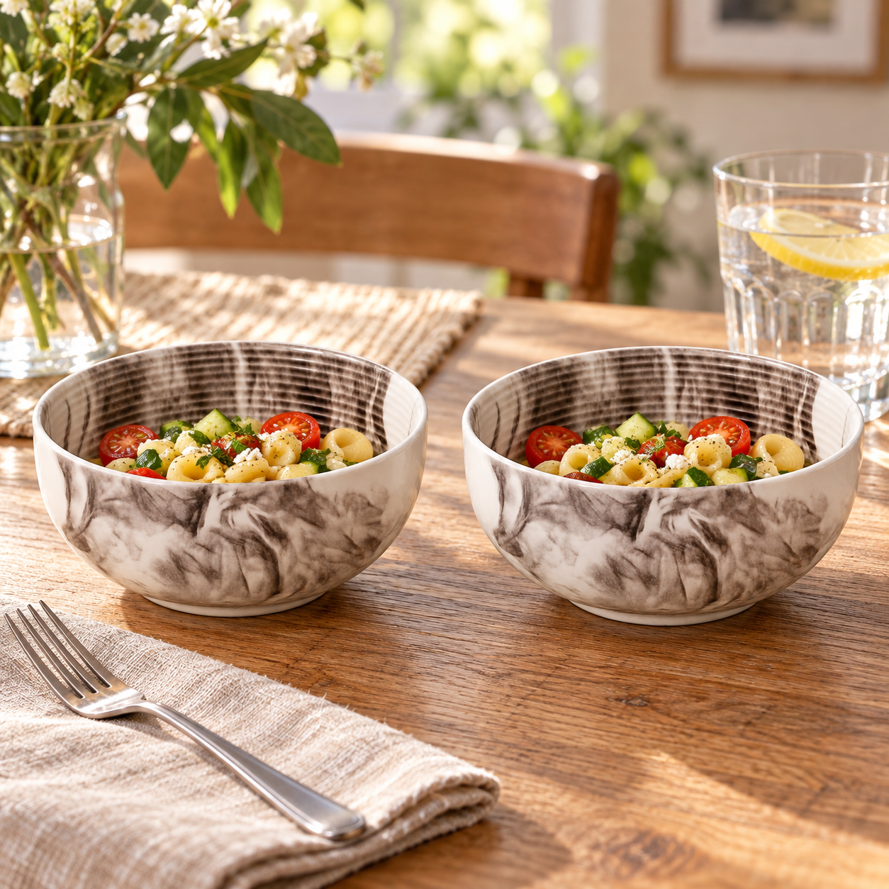 KunhaR Ceramic Serving Bowls, 400 ml Each, Set of 2, Marble Color, Small Bowls for Soup, Rice, Curry, Snacks and Desserts - Image 3