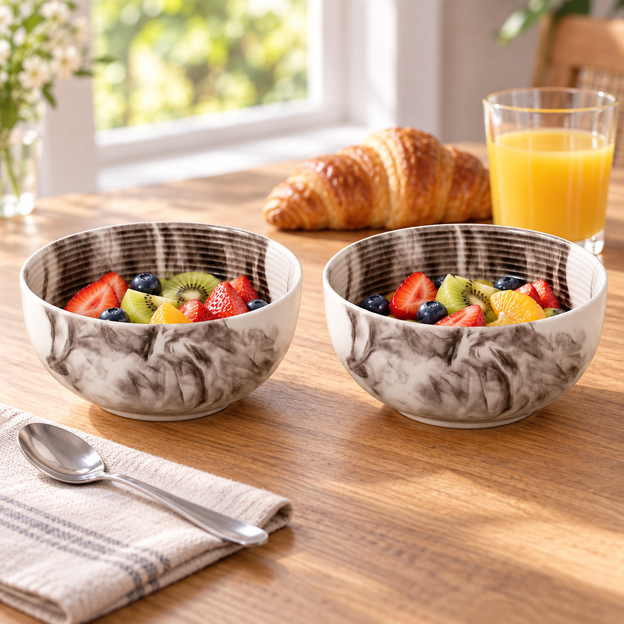 KunhaR Ceramic Serving Bowls, 400 ml Each, Set of 2, Marble Color, Small Bowls for Soup, Rice, Curry, Snacks and Desserts - Image 5
