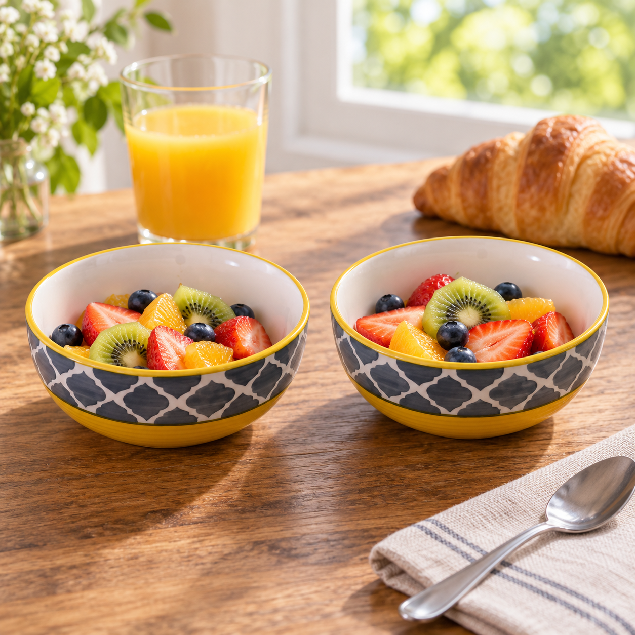 KunhaR Ceramic Serving Bowls, 400 ml Each, Set of 2, Yellow Grey, Small Bowls for Soup, Rice, Curry, Snacks and Desserts - Image 3