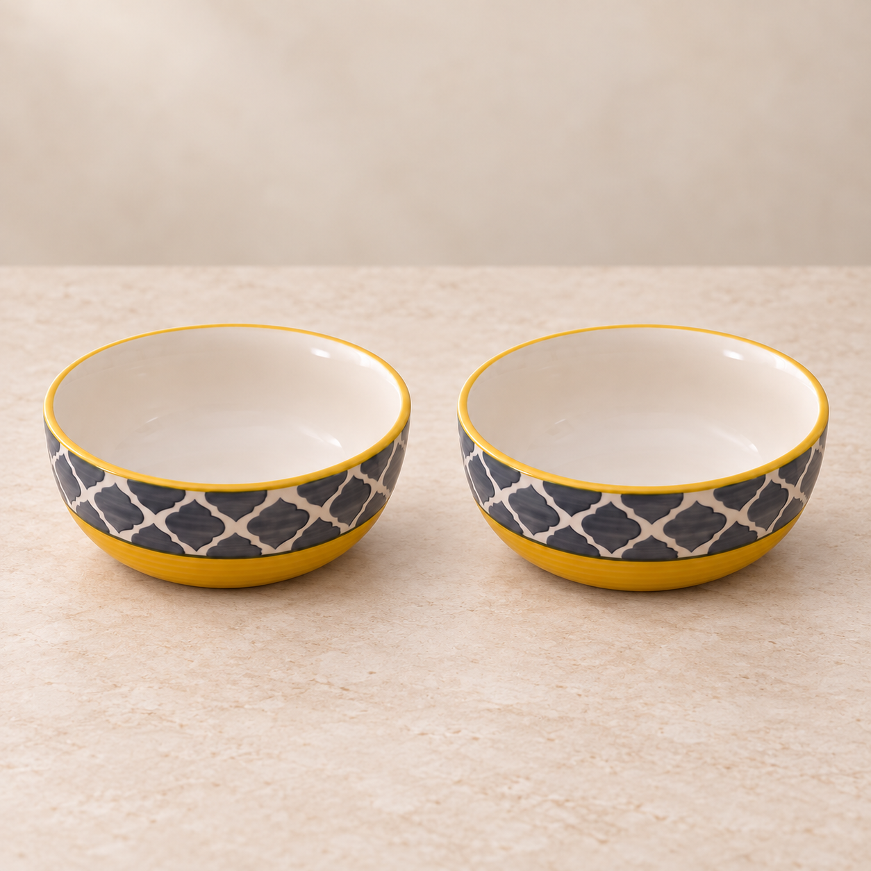 KunhaR Ceramic Serving Bowls, 400 ml Each, Set of 2, Yellow Grey, Small Bowls for Soup, Rice, Curry, Snacks and Desserts - Image 6
