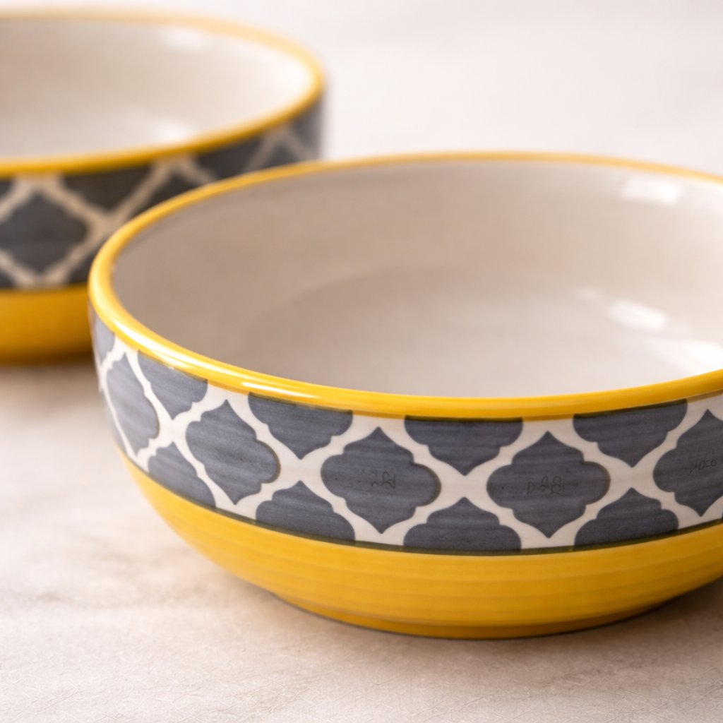 Kunhar Ceramic Bowls - 400 Ml, 2 Pieces, Yellow Grey - Image 2