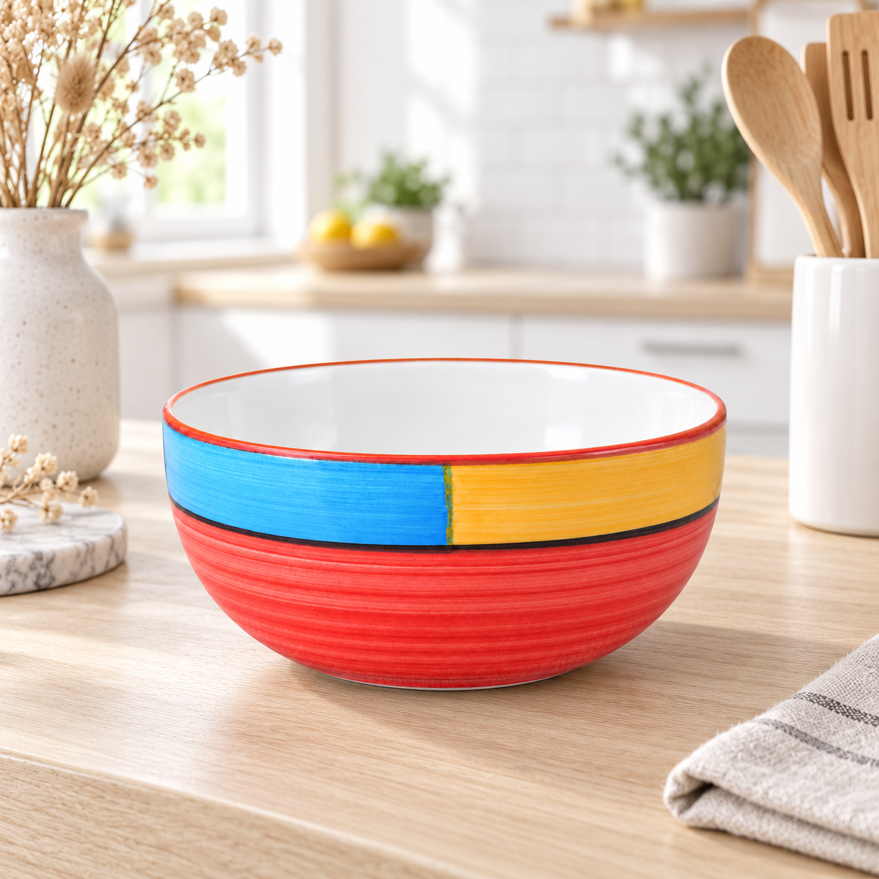 KunhaR Ceramic Serving Bowl 800 ml, Red | Medium Ceramic Bowl for Salad, Pasta, Noodles, Fruits, Curry & Snacks | Premium Tableware for Kitchen & Dining | 1 Piece - Image 2