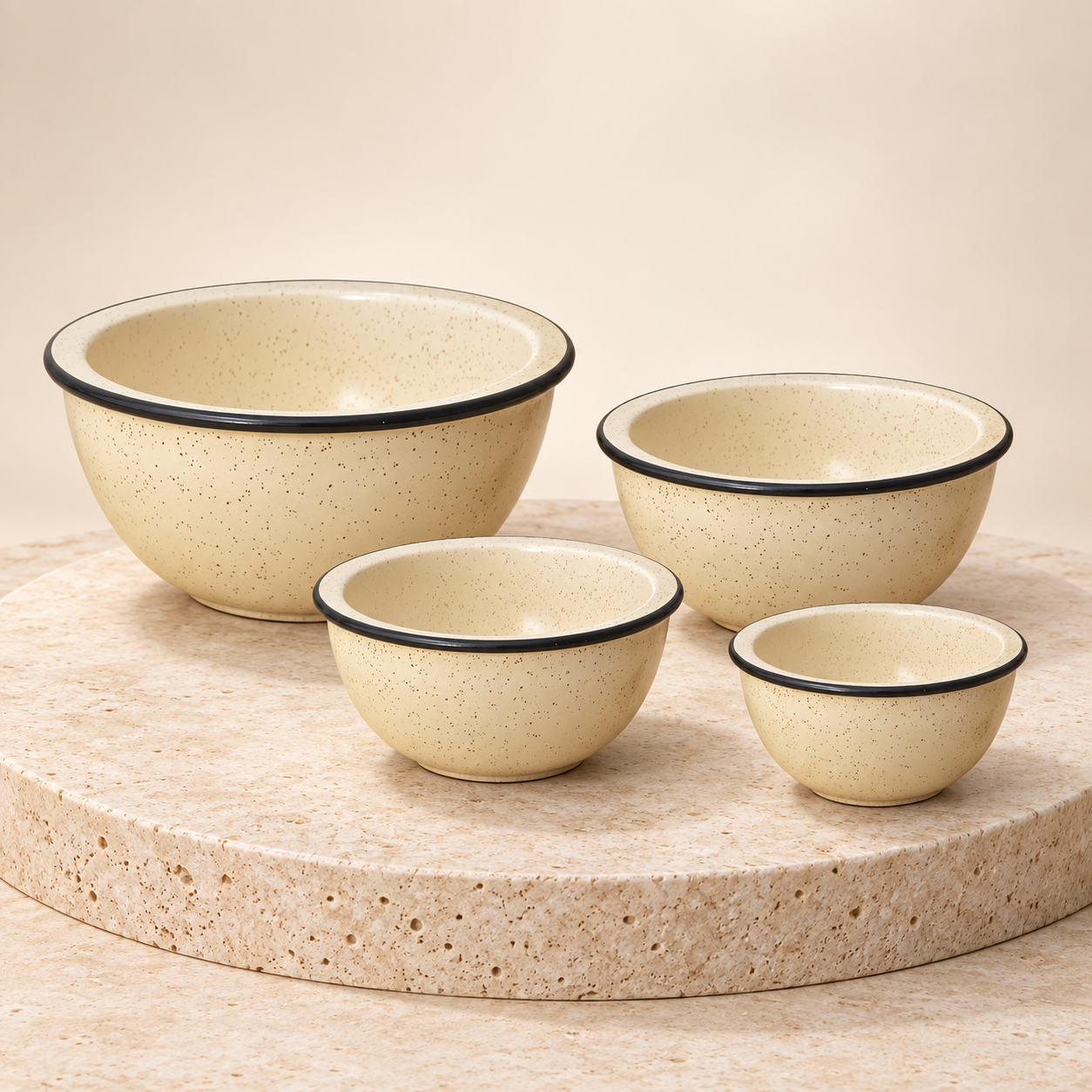 KunhaR Ceramic Mixing Bowl Set, 1500 ml, 800 ml, 600 ml & 400 ml, White Matte Black Cornor | Set of 4 Nesting Bowls for Mixing, Serving, Salad, Pasta, Snacks & Kitchen Prep - Image 6