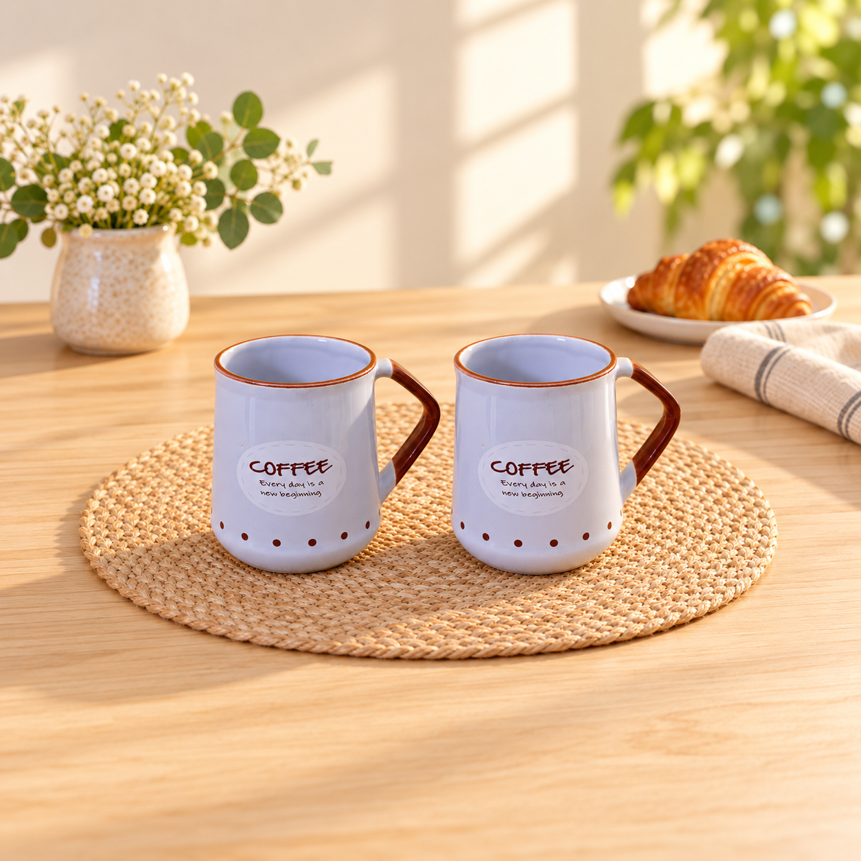 Kunhar Ceramic Coffee Mug, Milk Mug - 2 Pieces, Light-Blue, 450ml