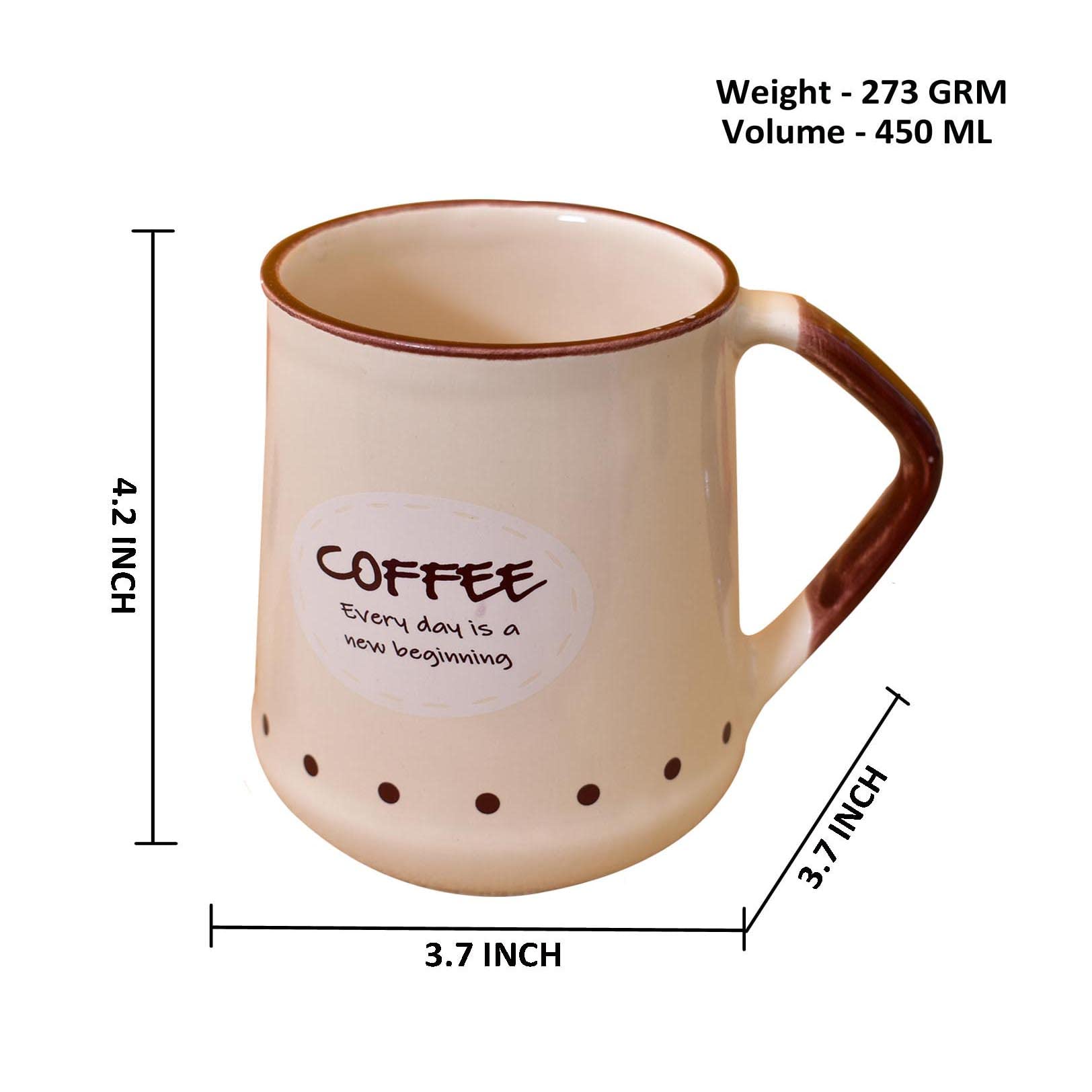 Kunhar Ceramic Coffee Mug, Milk Mug - 4 Pieces, Lvory, 450ml - Image 2