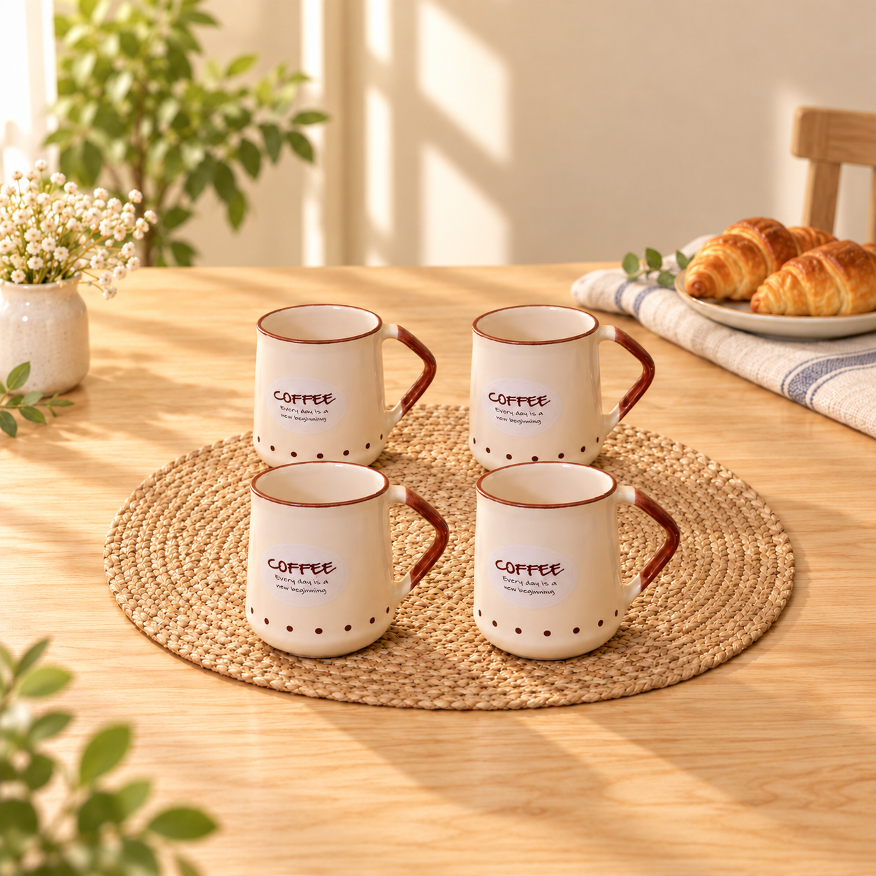 Kunhar Ceramic Coffee Mug, Milk Mug - 4 Pieces, Lvory, 450ml