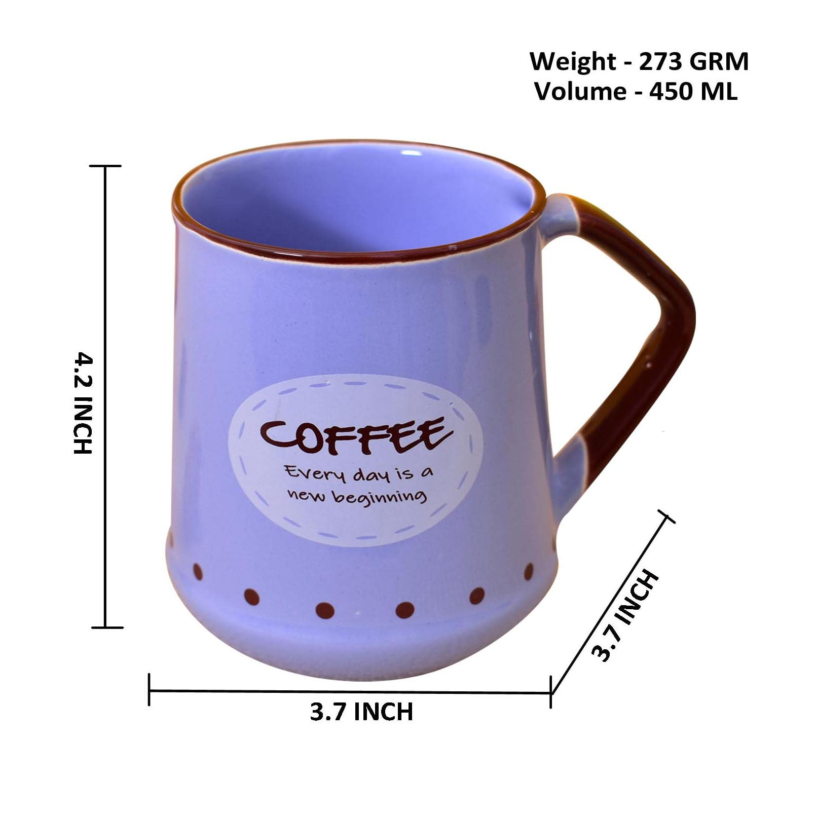 Kunhar Ceramic Coffee Mug, Milk Mug - 4 Pieces, Cornflower Blue, 450ml - Image 2