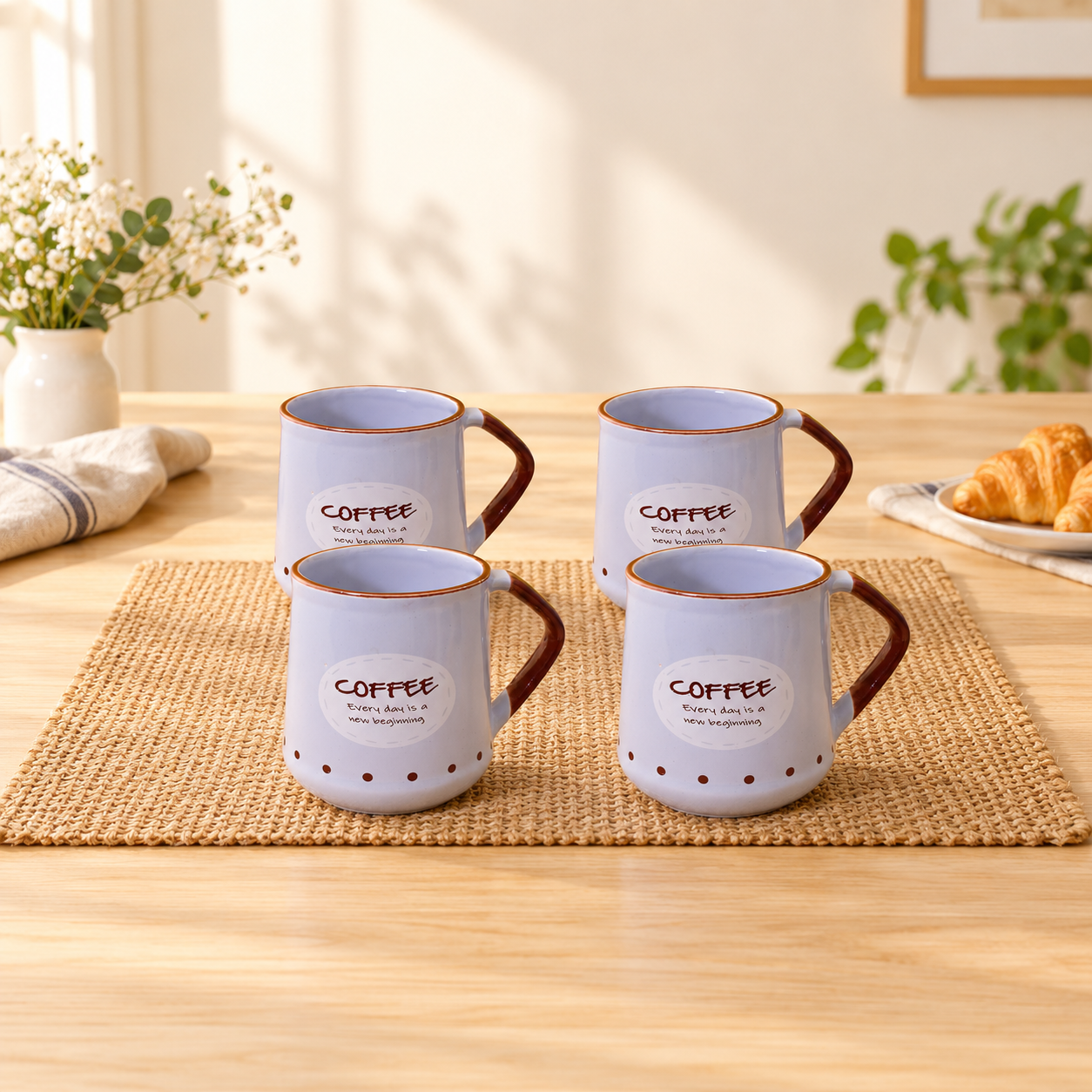Kunhar Ceramic Coffee Mug, Milk Mug - 4 Pieces, Light-Blue, 450ml