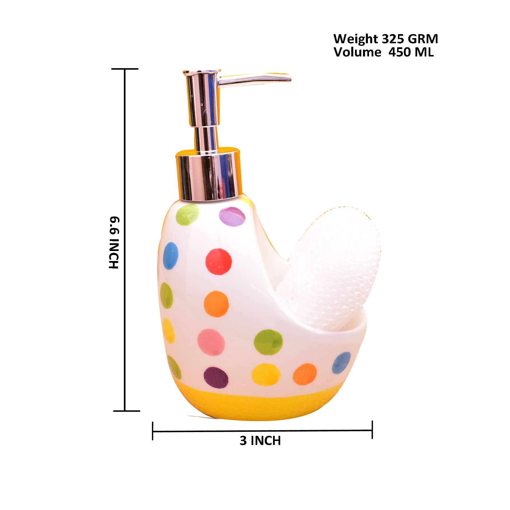 KunhaR Ceramic Liquid Soap Dispenser, 450 Ml, Yellow Base - Image 2
