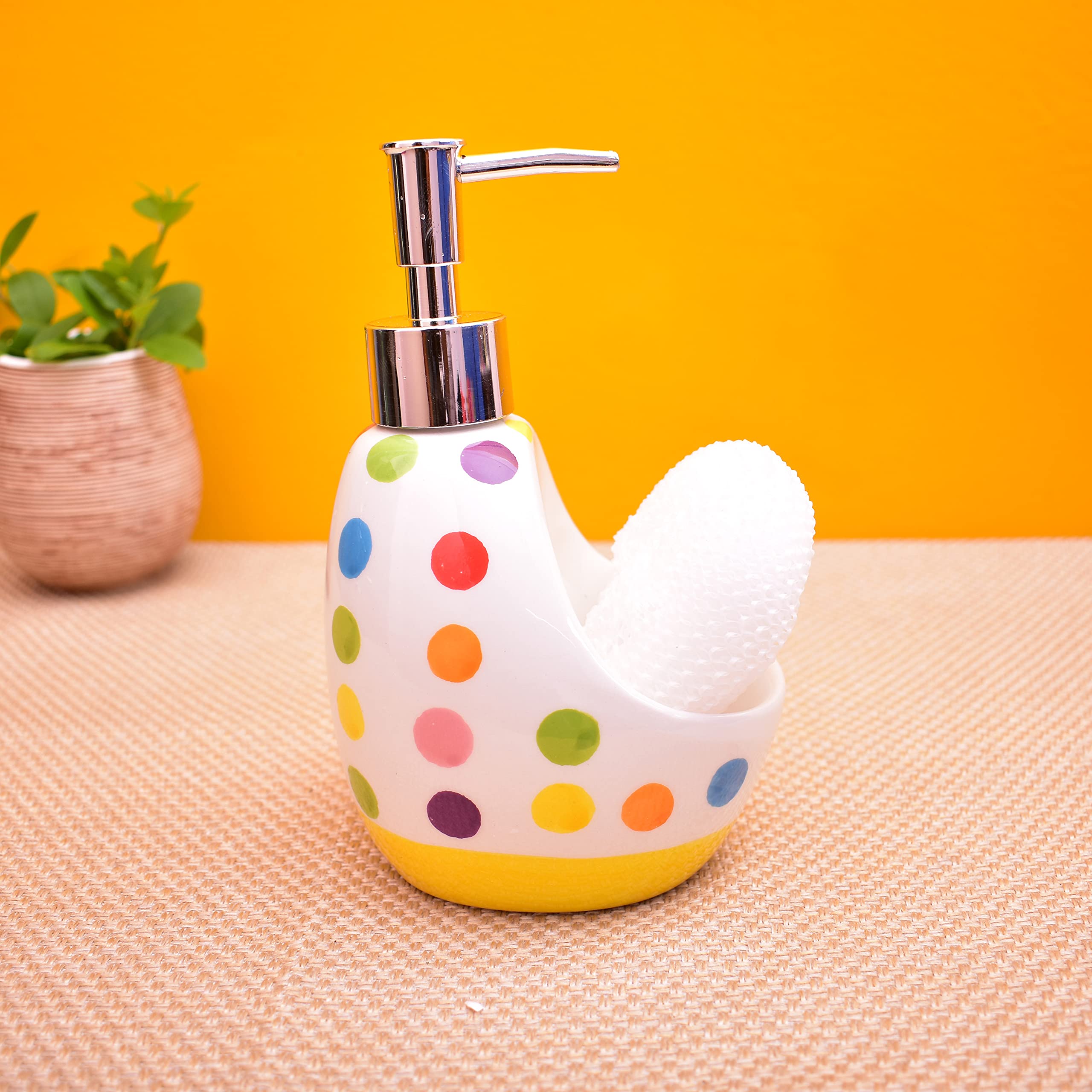KunhaR Ceramic Liquid Soap Dispenser, 450 Ml, Yellow Base - Image 3