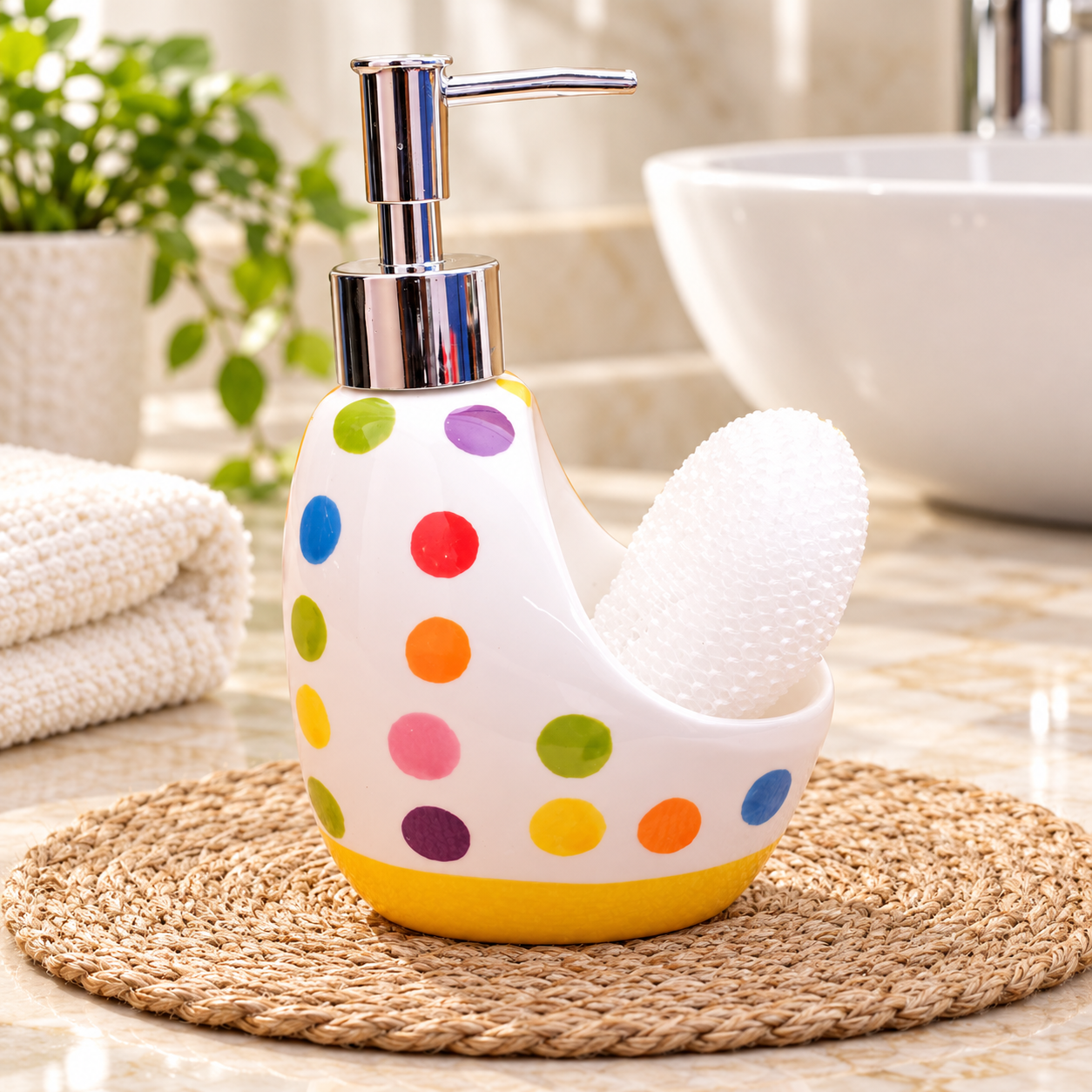 KunhaR Ceramic Liquid Soap Dispenser, 450 Ml, Yellow Base
