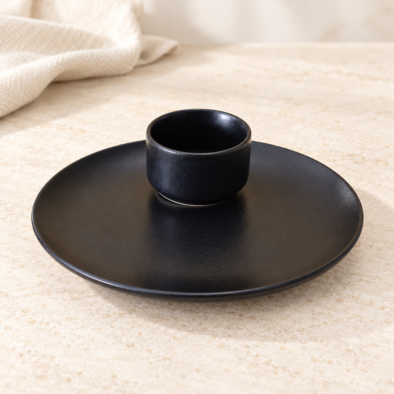 Kunhar Ceramic Plate 10 Inch with Serving Chutney Bowl,Black