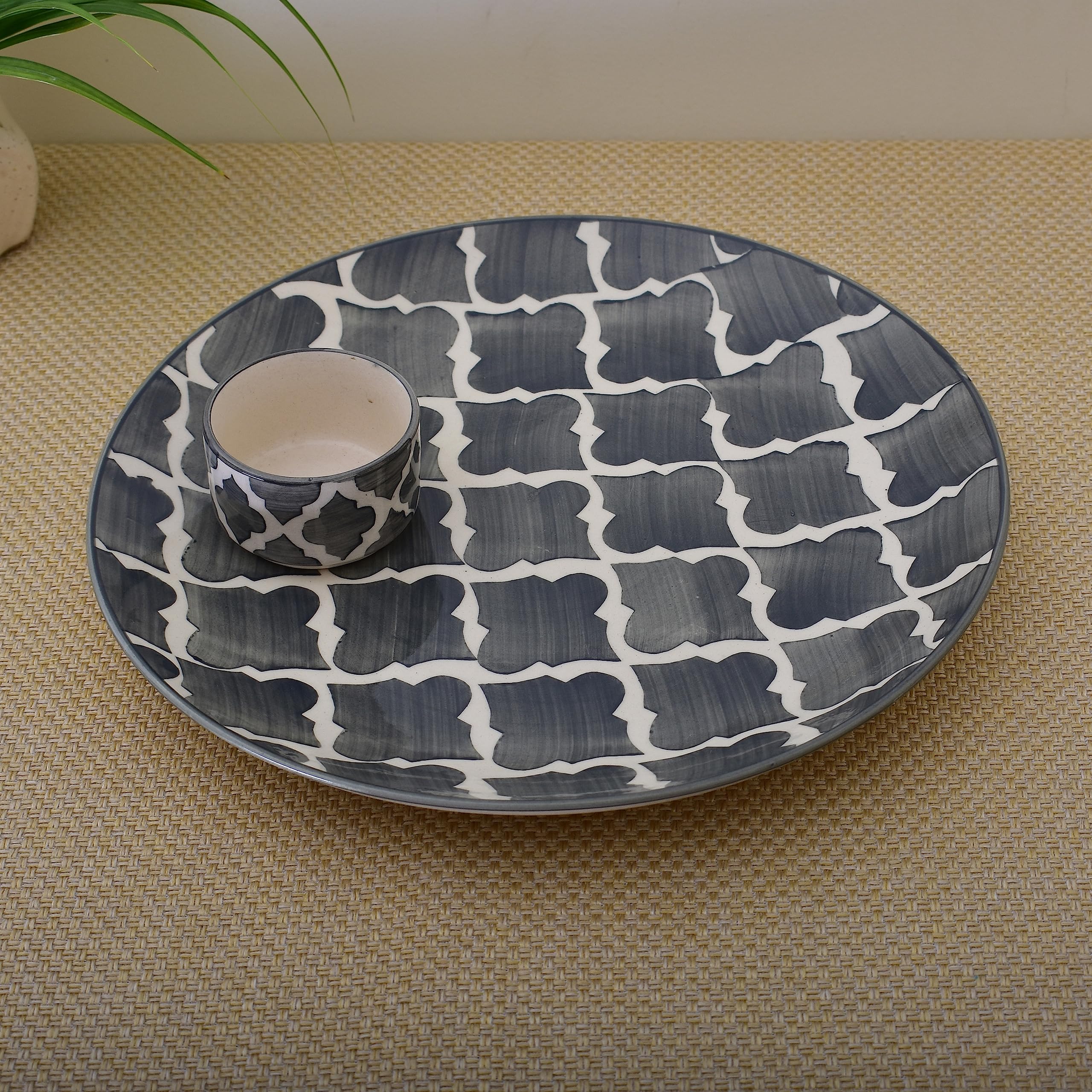 Kunhar Ceramic Plate with Serving Chutney Bowls, 1 Piece of Plate and 1 Piece of Bowl, Grey - Image 4