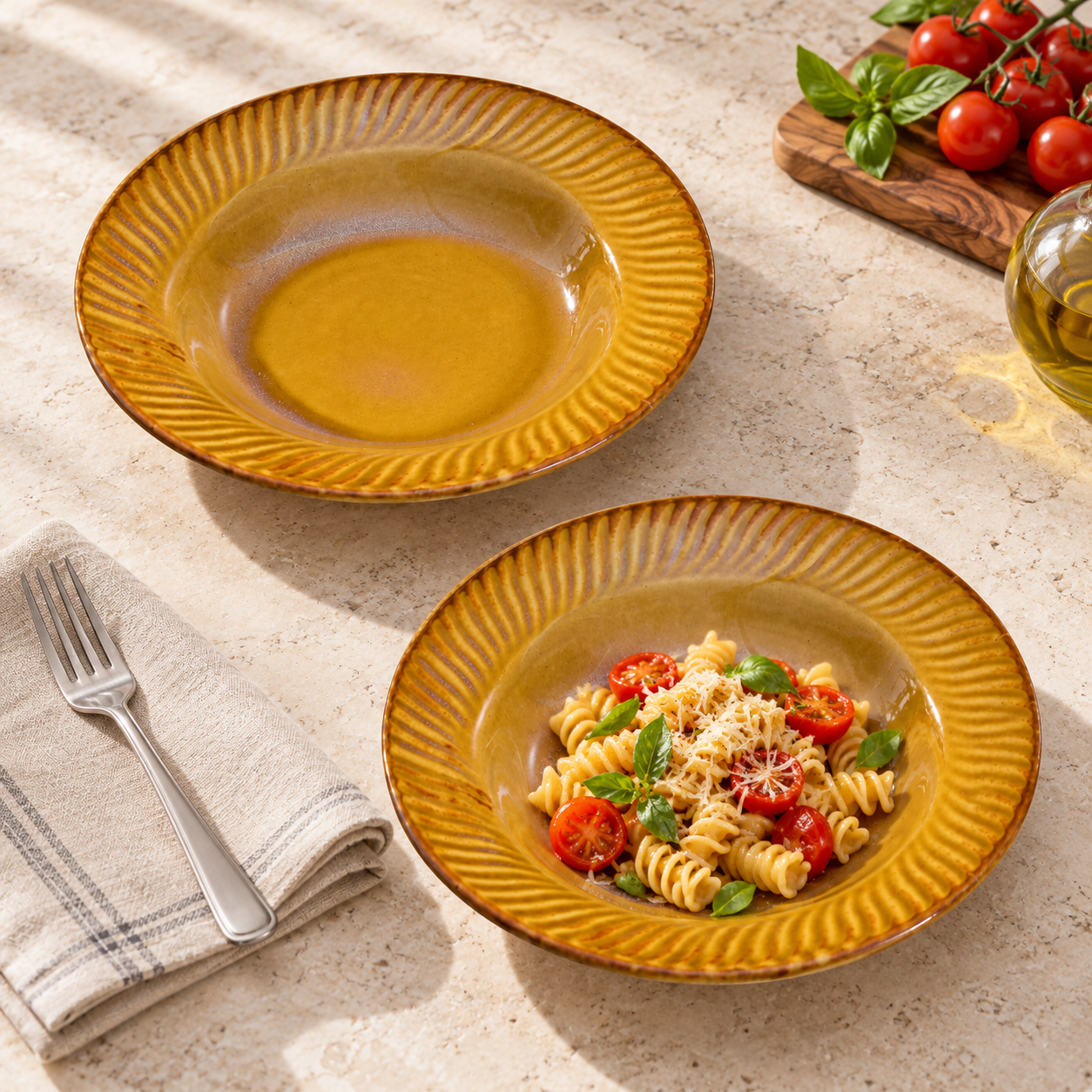 Kunhar Glazed Studio Pottery Ceramic Pasta Plate, 2 Pieces, Pirate Gold (7 Inch) - Image 3