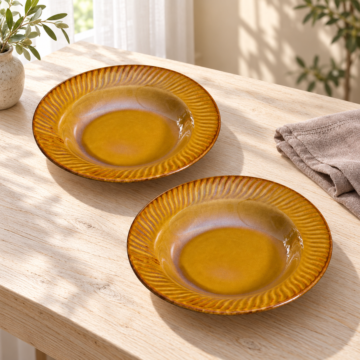 Kunhar Glazed Studio Pottery Ceramic Pasta Plate, 2 Pieces, Pirate Gold (7 Inch) - Image 5