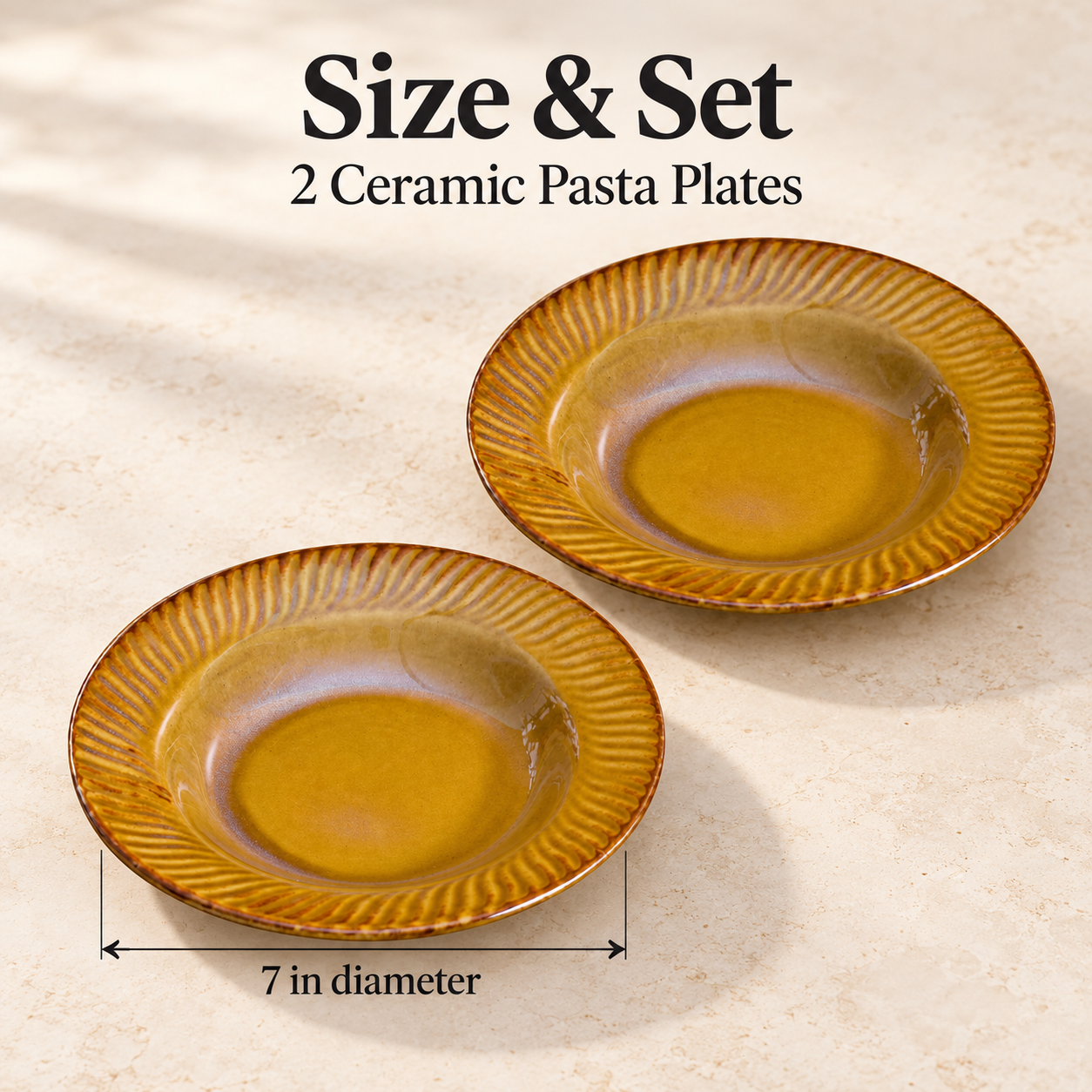Kunhar Glazed Studio Pottery Ceramic Pasta Plate, 2 Pieces, Pirate Gold (7 Inch) - Image 7