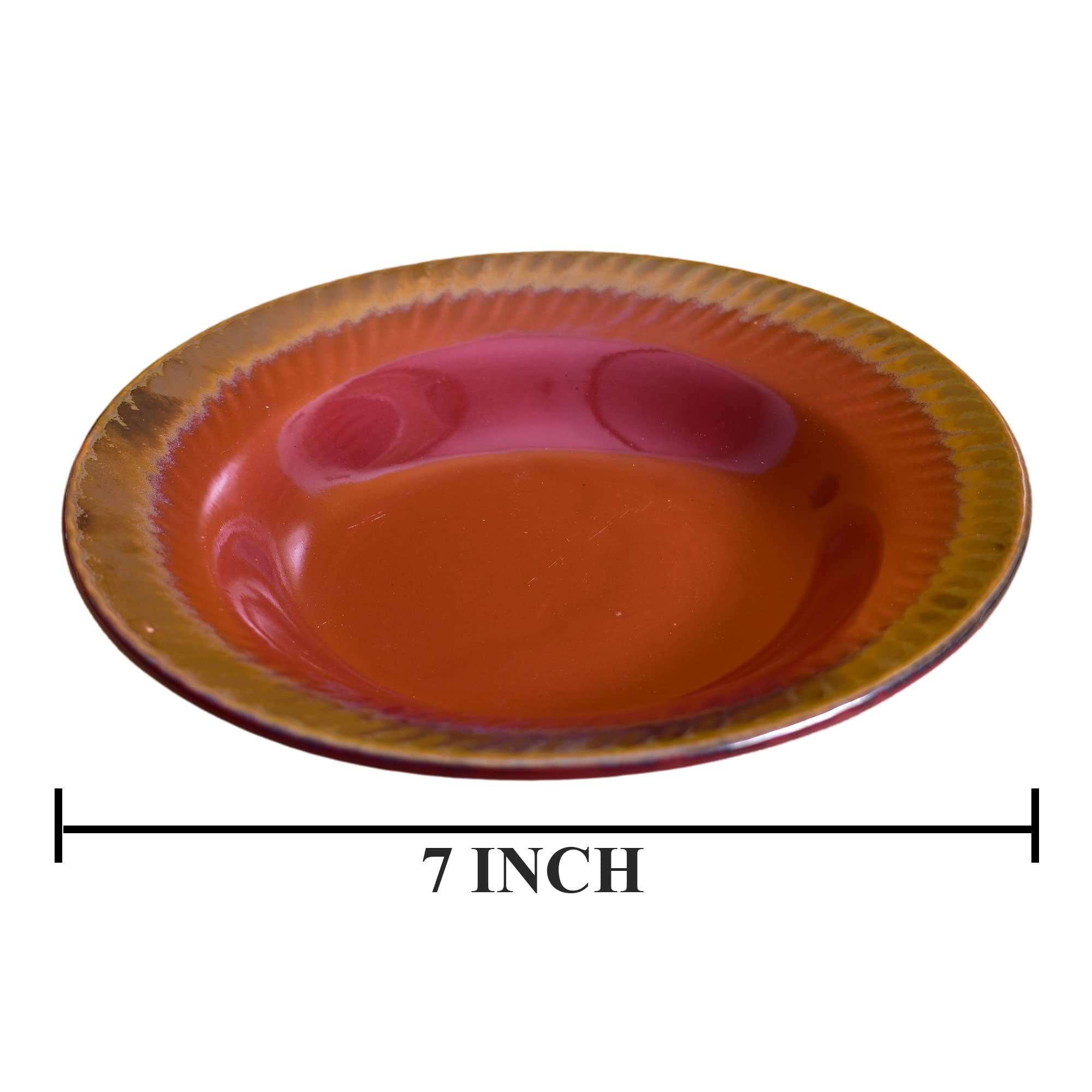 Kunhar Glazed Studio Pottery Ceramic Pasta Plate, 2 Pieces, Brownish Red (7 Inch) - Image 2