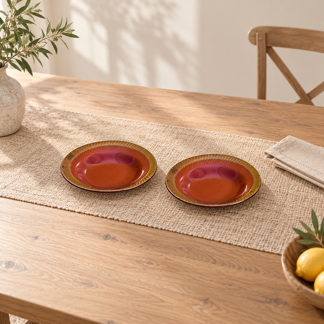 Kunhar Glazed Studio Pottery Ceramic Pasta Plate, 2 Pieces, Brownish Red (7 Inch)