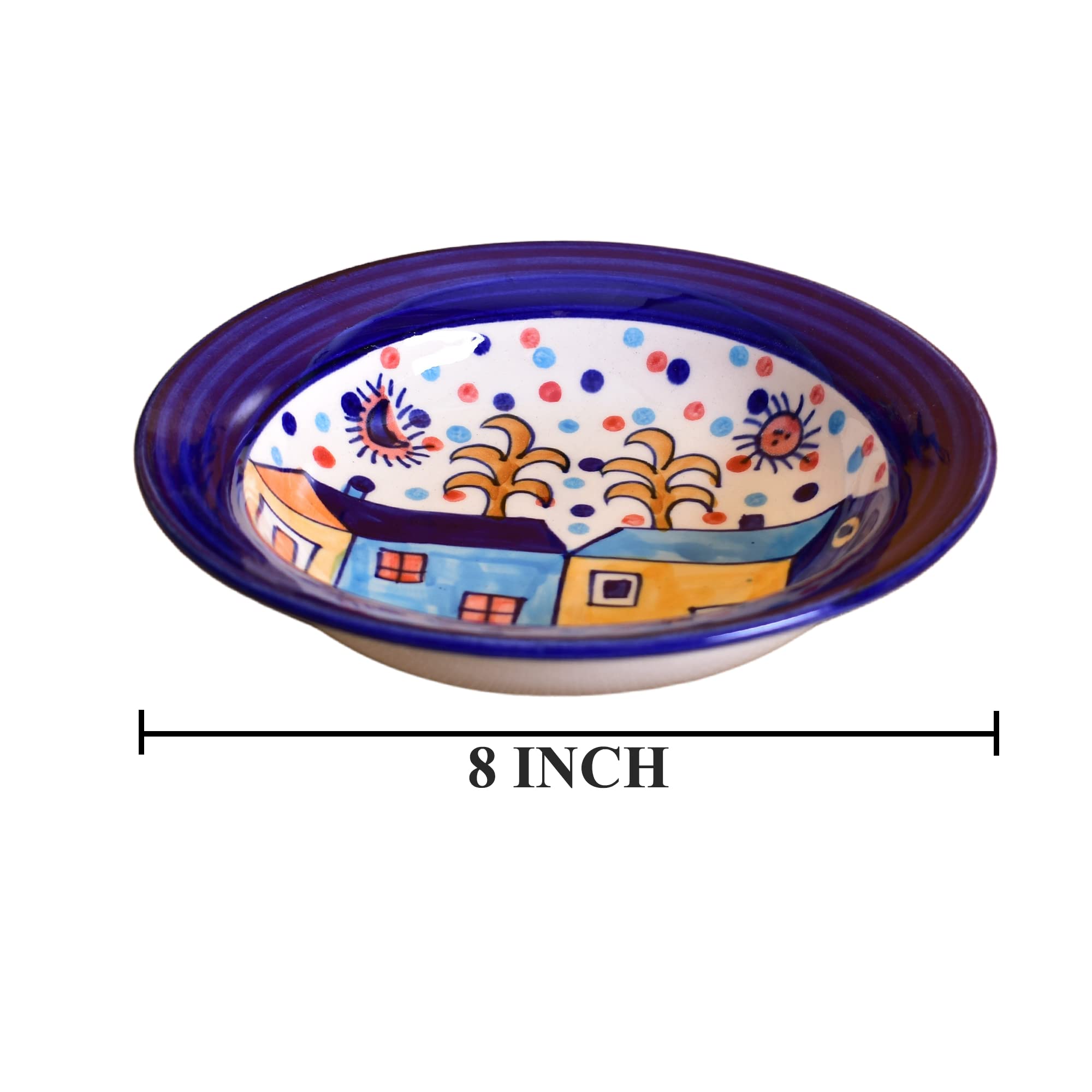 Kunhar Ceramic Pasta Plate, Soup Plate, 1 Piece, Hut Painting Multicolor (8 Inch) — product view 2