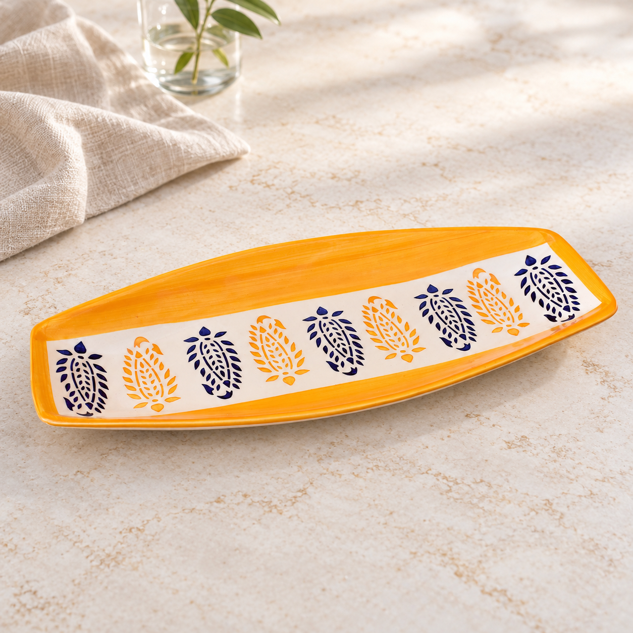 Kunhar Ceramic Serving Platter, Elongated Yellow