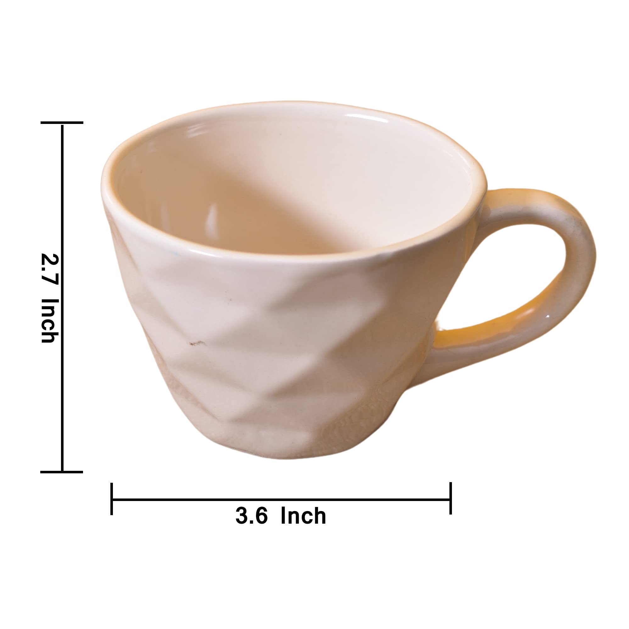 Kunhar Ceramic Diamond Shape Milk Mug, Coffee Mug, Soup Mug - 4 Pieces, Light Wheat, 250ml - Image 2