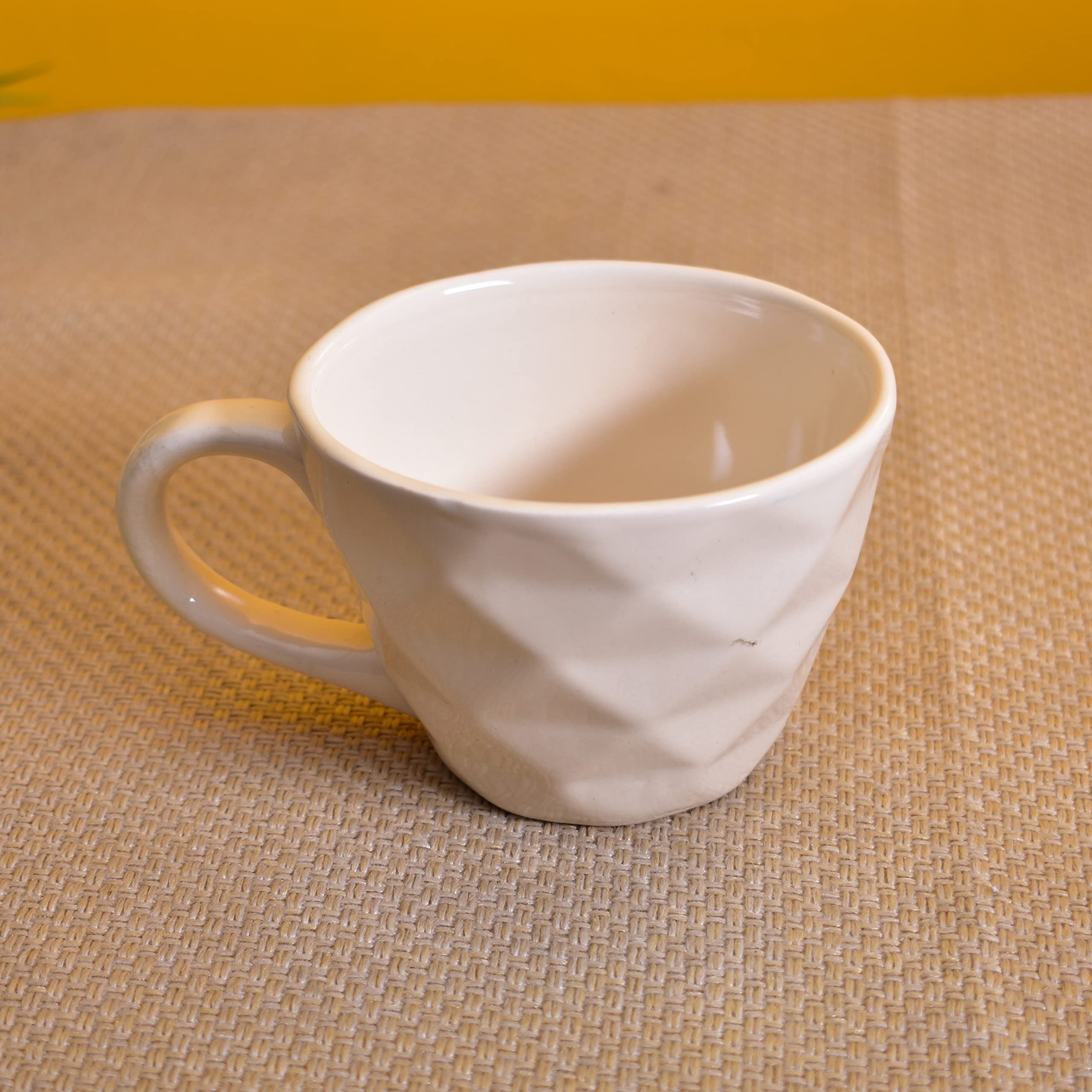 Kunhar Ceramic Diamond Shape Milk Mug, Coffee Mug, Soup Mug - 4 Pieces, Light Wheat, 250ml - Image 3