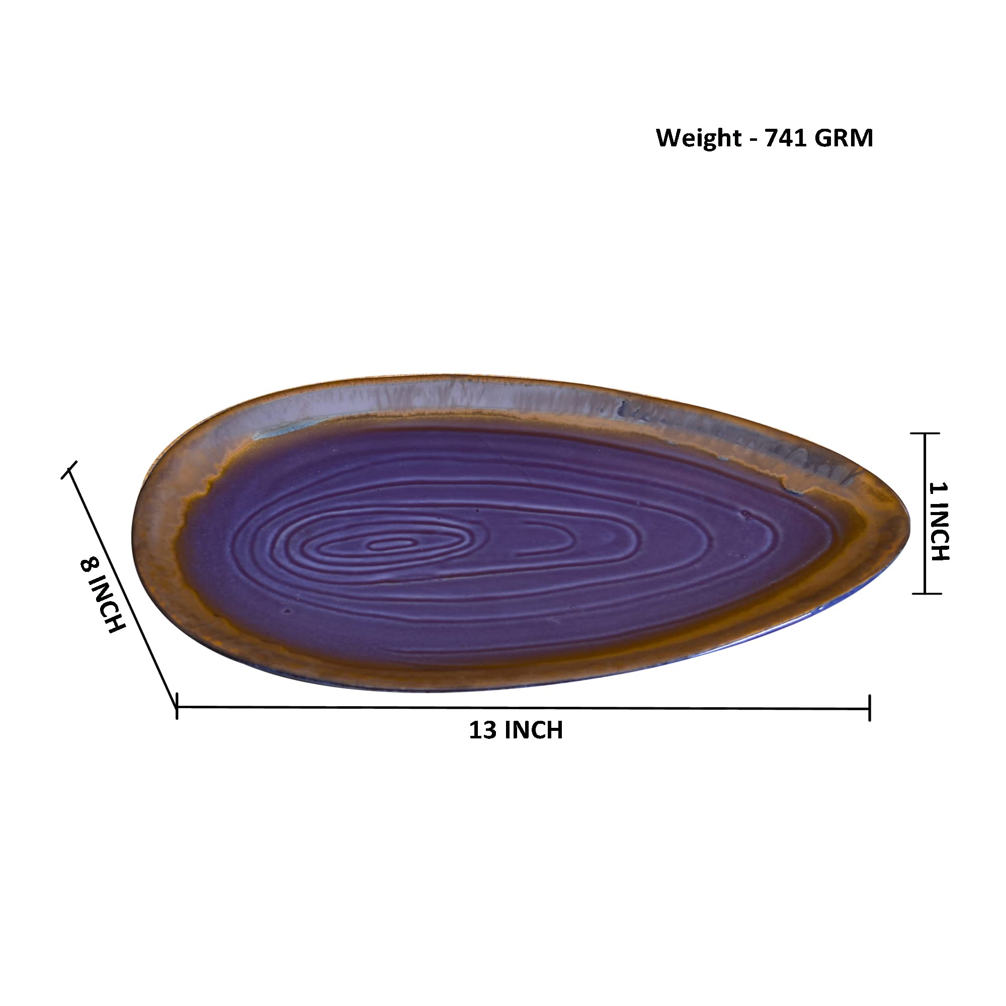 Kunhar Glazed Studio Pottery Ceramic Platter, 1 Piece, Plum Purple (8 Inch x 13 Inch) - Image 2