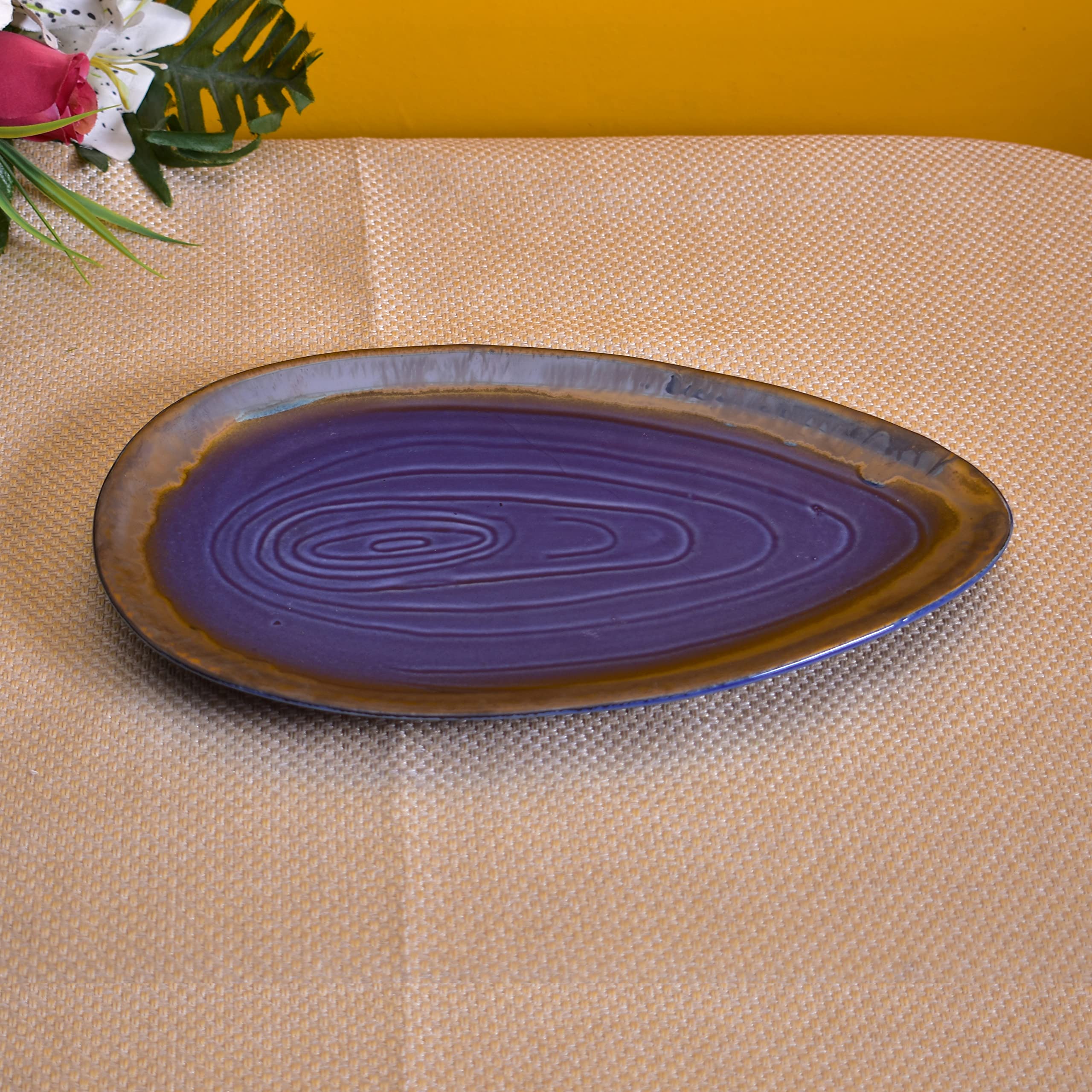 Kunhar Glazed Studio Pottery Ceramic Platter, 1 Piece, Plum Purple (8 Inch x 13 Inch) - Image 3