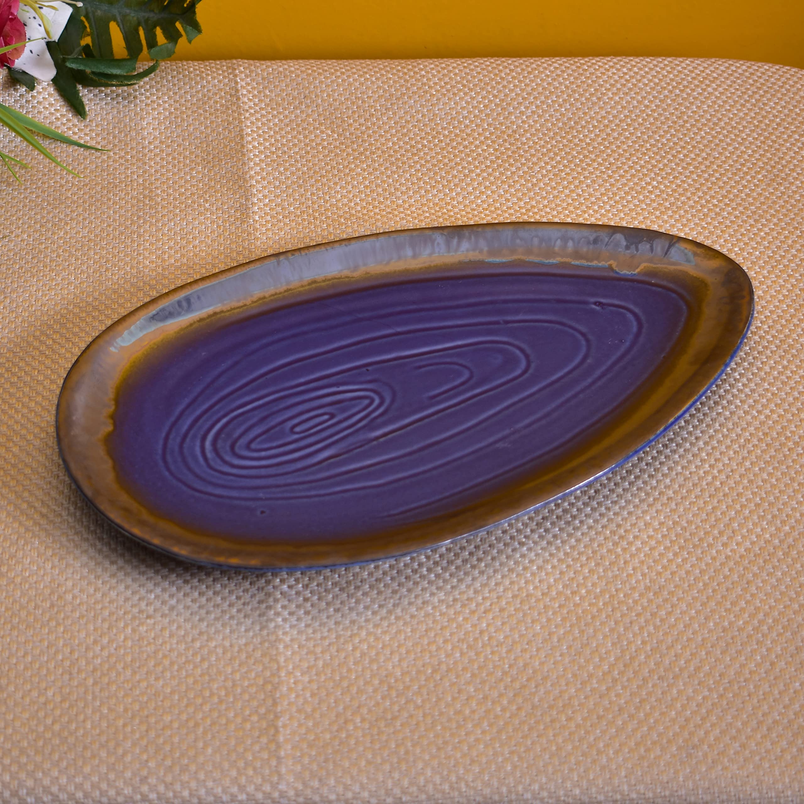 Kunhar Glazed Studio Pottery Ceramic Platter, 1 Piece, Plum Purple (8 Inch x 13 Inch) - Image 4